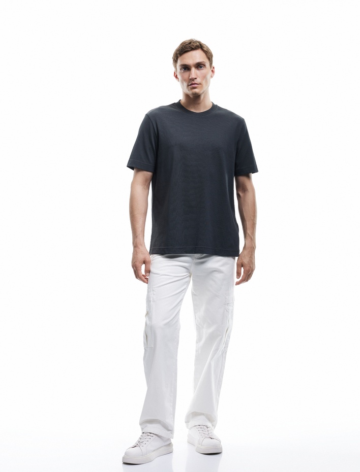  Pamuklu Kısa Kollu Regular Fit Bisiklet Yaka Basic Tişört