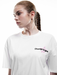 Kısa Kollu Bisiklet Yaka Arkası Baskılı Pamuklu Oversize Tişört