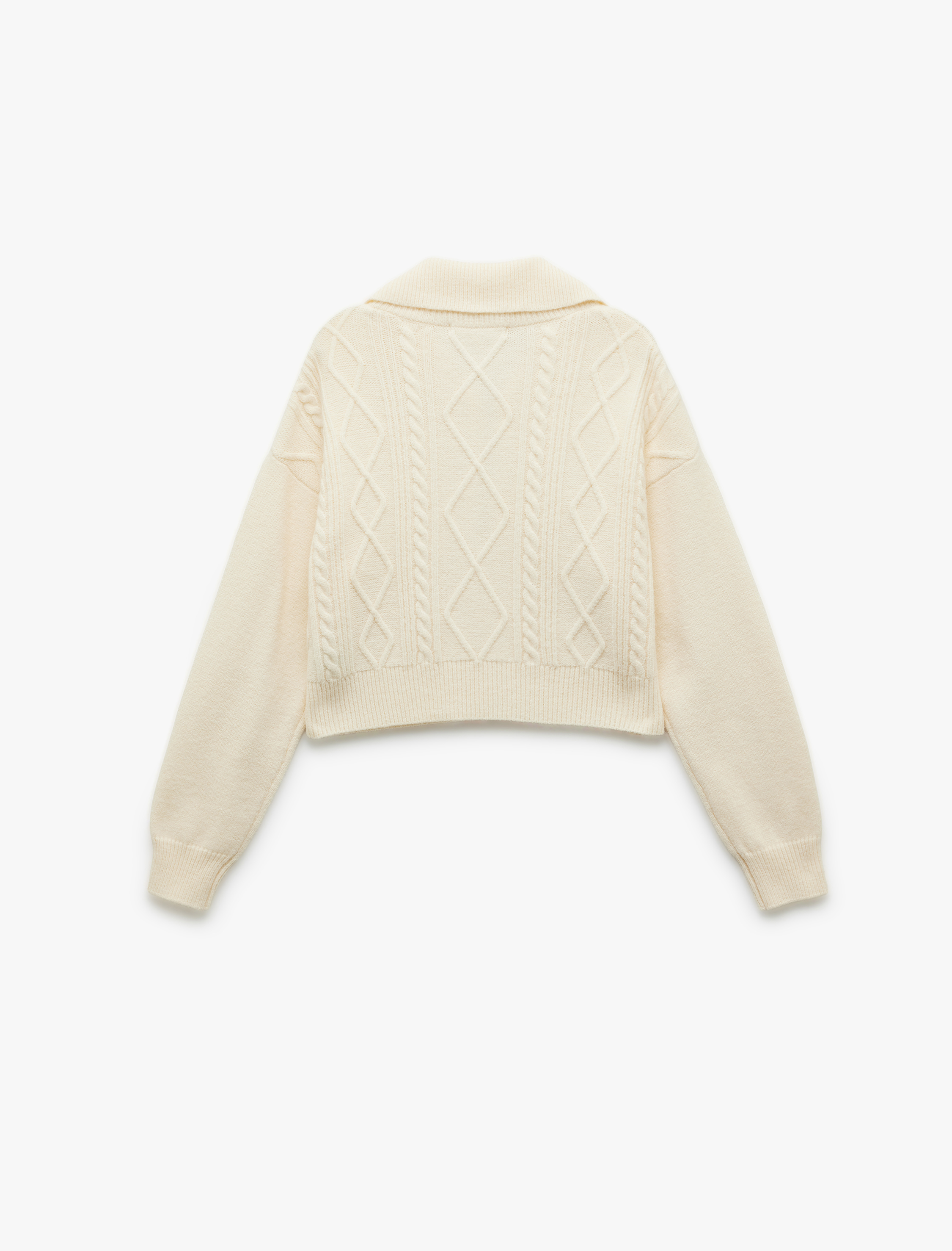   Yarım Fermuarlı Yaka Uzun Kollu Saç Örgü Dokulu Triko Kazak