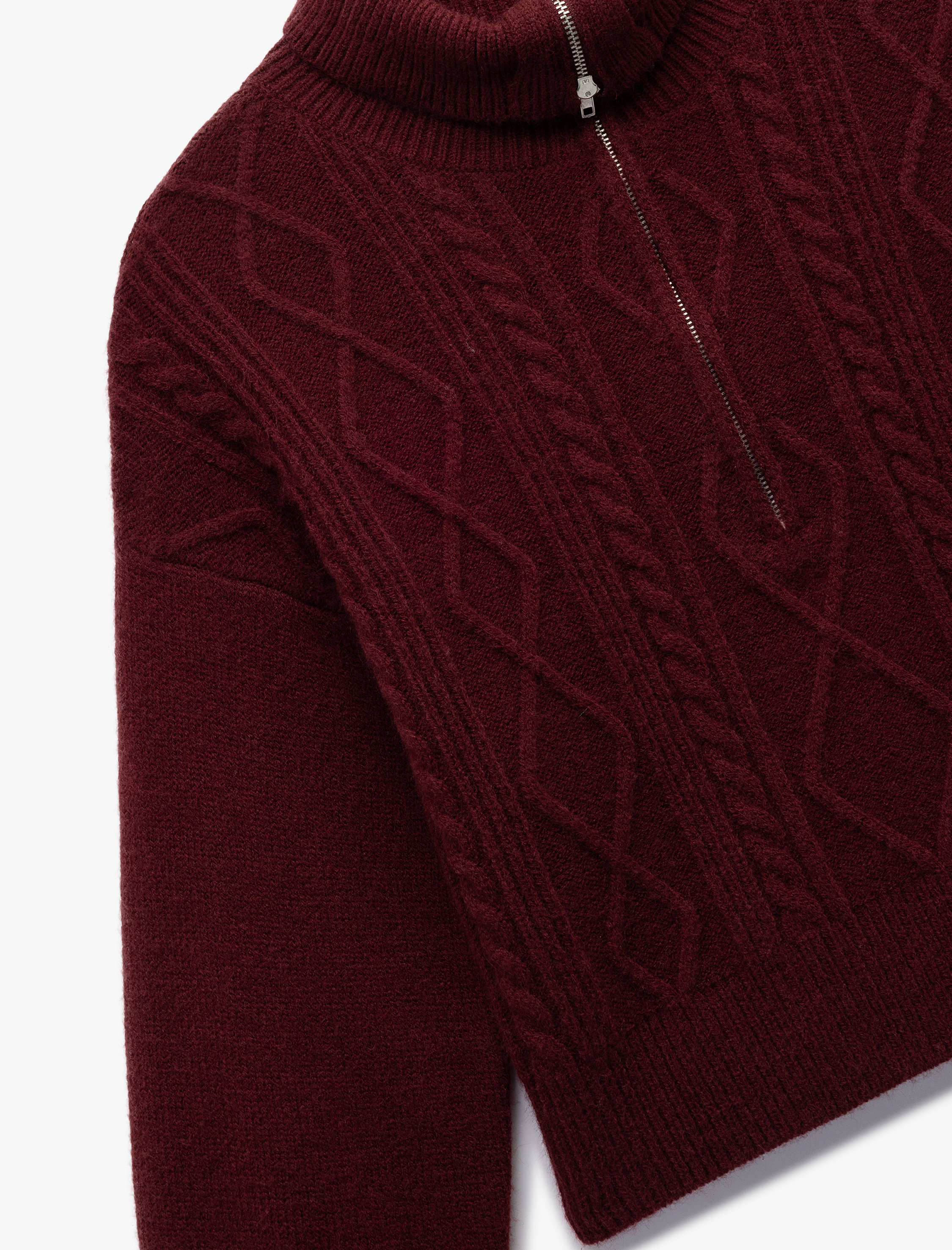   Yarım Fermuarlı Yaka Uzun Kollu Saç Örgü Dokulu Triko Kazak