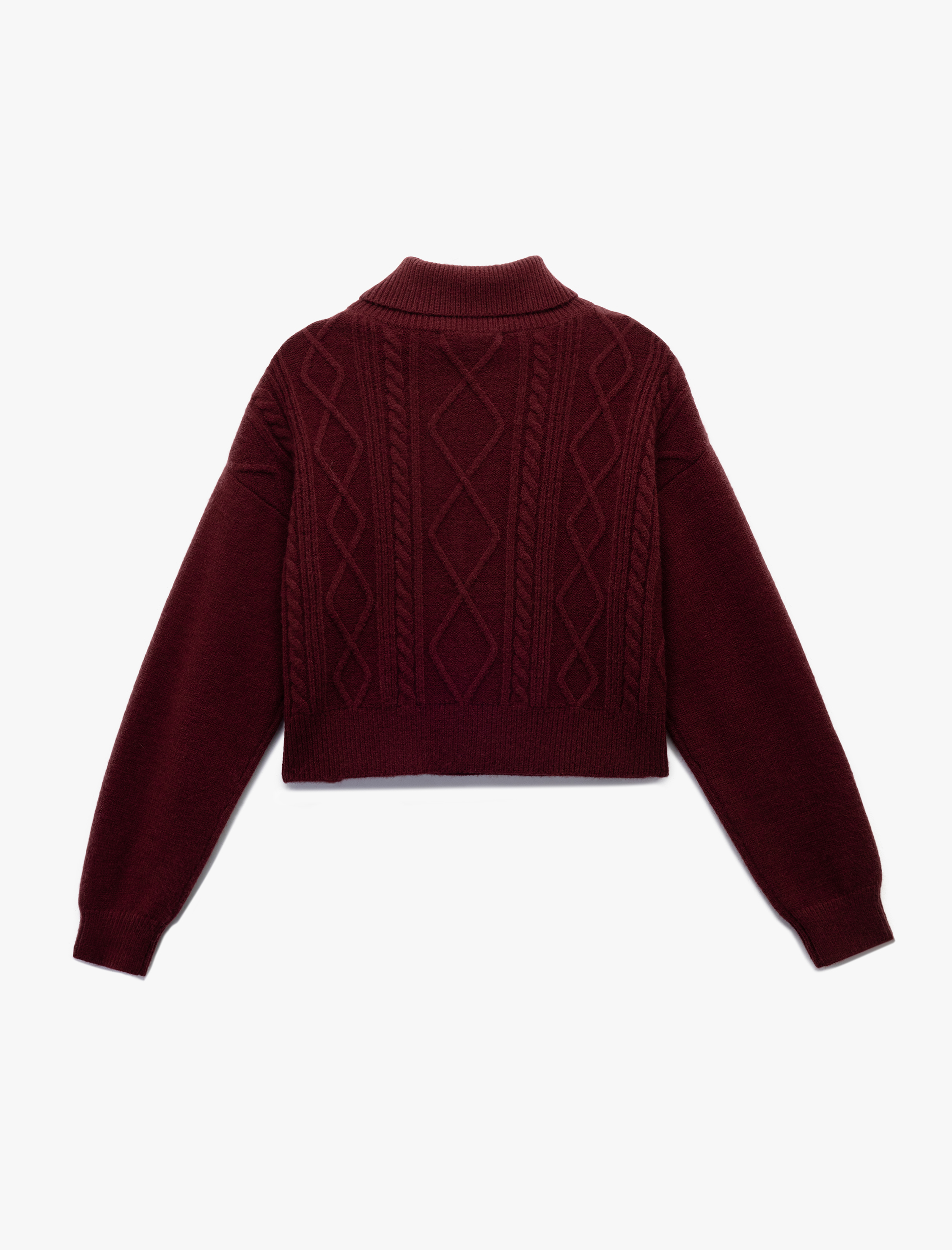   Yarım Fermuarlı Yaka Uzun Kollu Saç Örgü Dokulu Triko Kazak