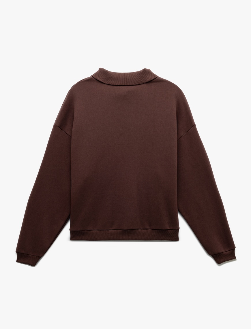   Şardonlu Uzun Kollu Yarım Fermuarlı Yaka Baskılı Oversize Sweatshirt