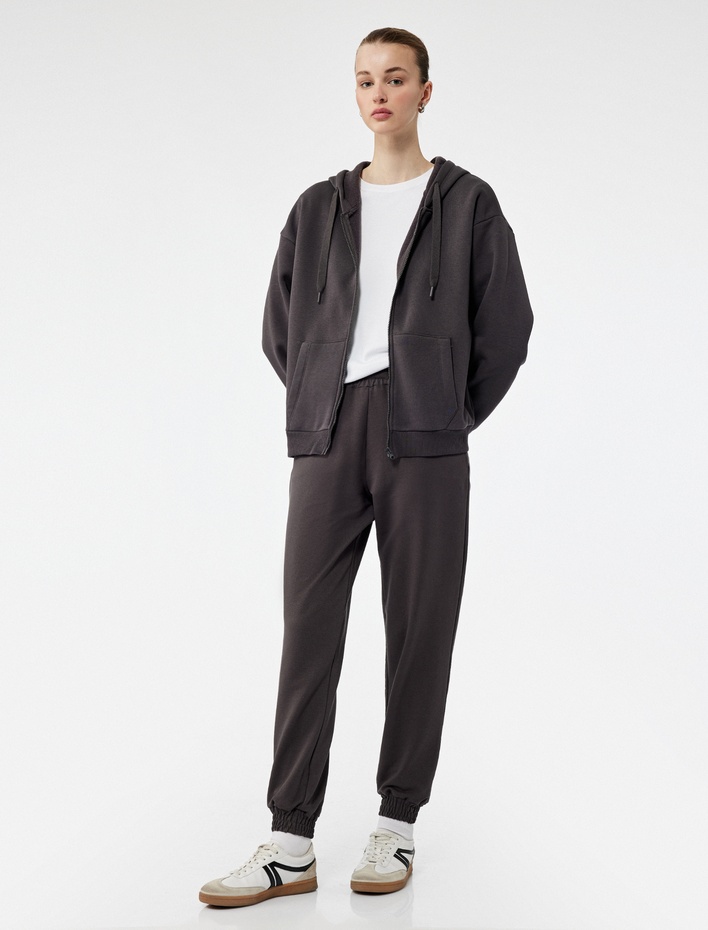  Beli Lastikli Yüksek Bel Cepli Rahat Kalıp Jogger Eşofman Altı