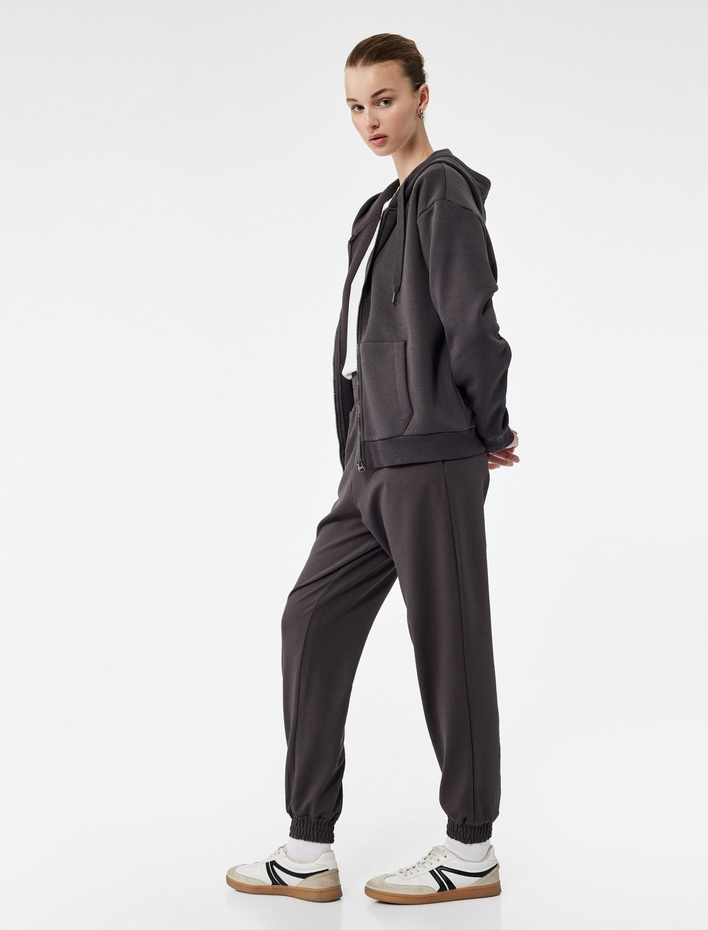  Beli Lastikli Yüksek Bel Cepli Rahat Kalıp Jogger Eşofman Altı