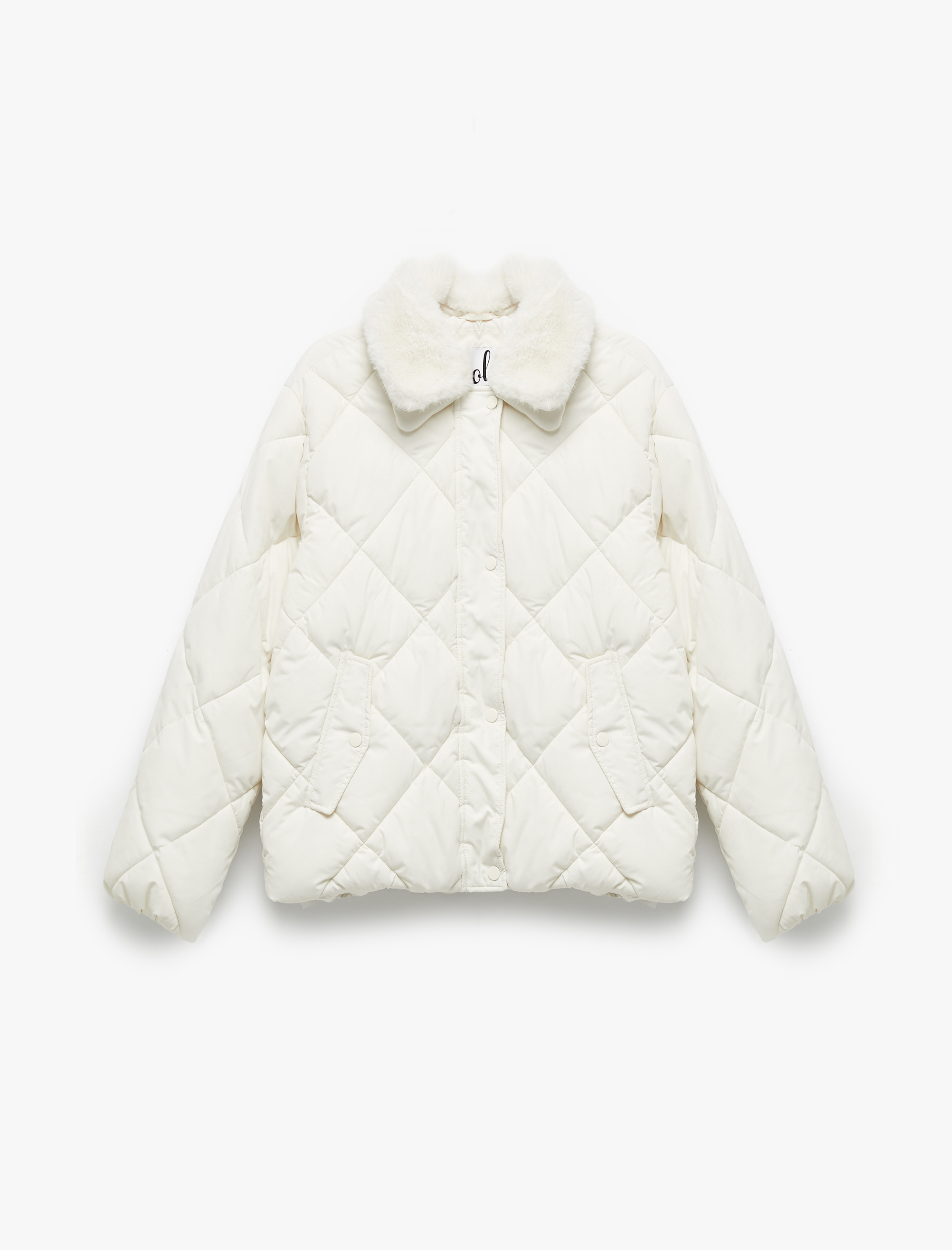   Suni Kürk Yakalı Uzun Kollu Fermuarlı Cepli Kapitone Ceket