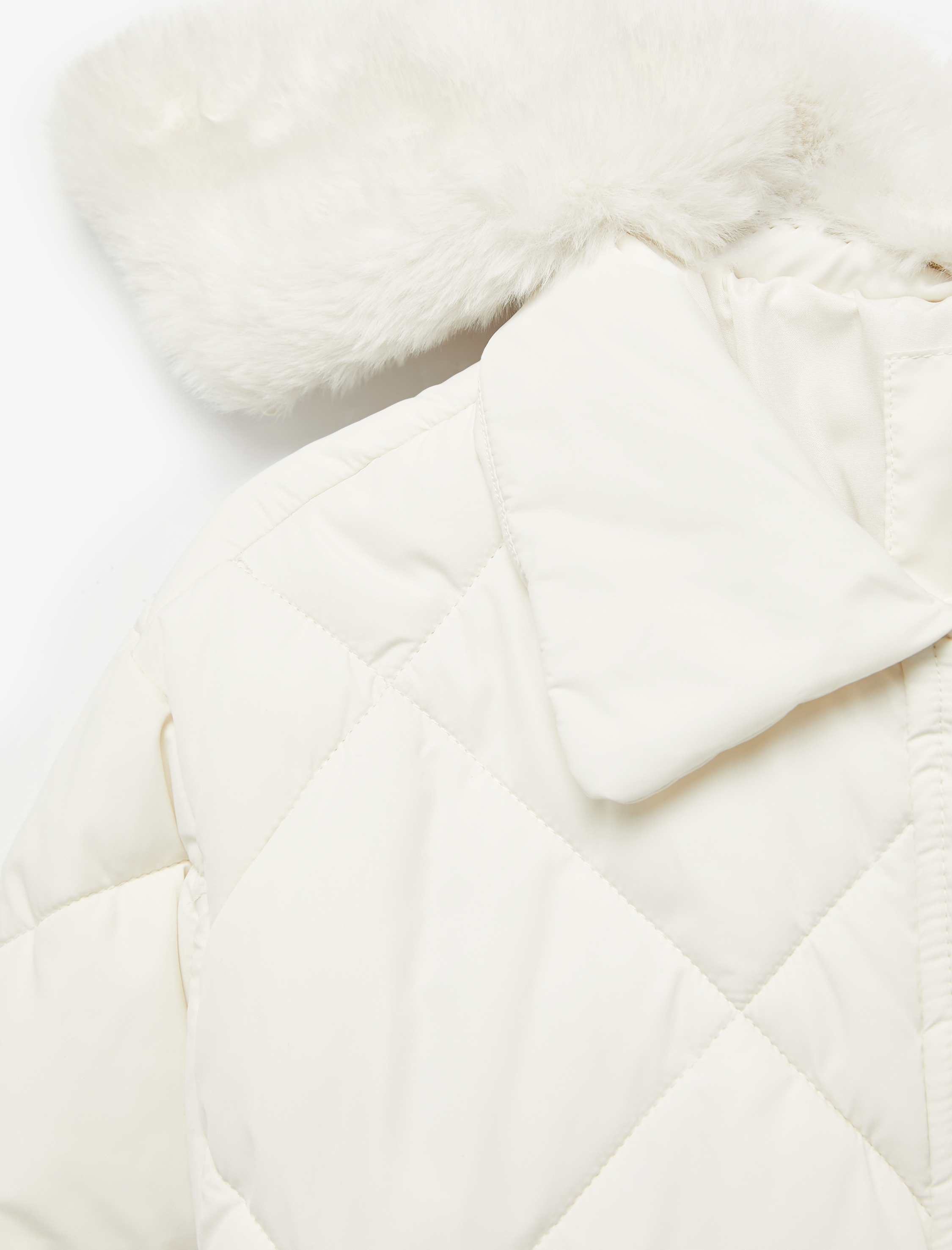   Suni Kürk Yakalı Uzun Kollu Fermuarlı Cepli Kapitone Ceket