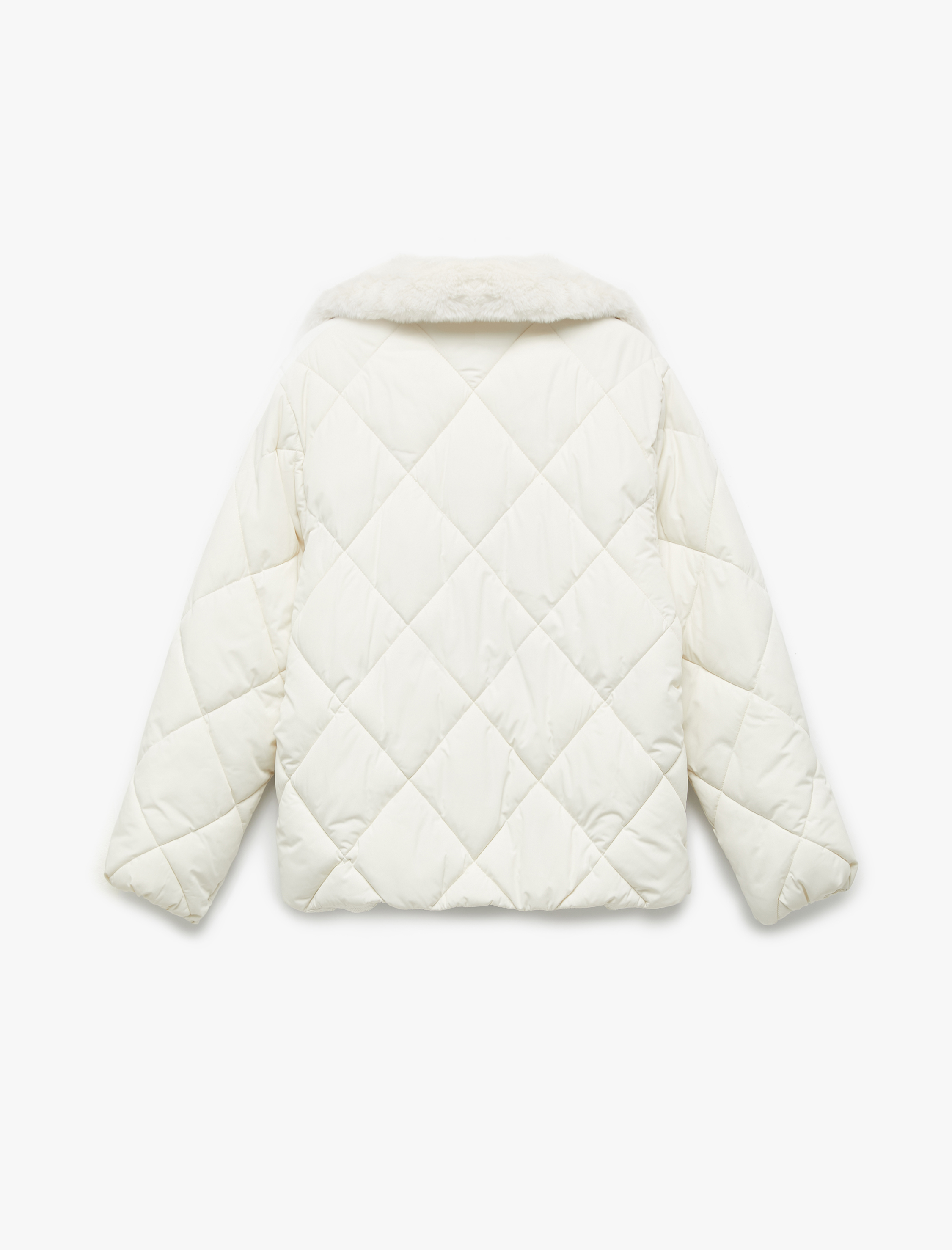   Suni Kürk Yakalı Uzun Kollu Fermuarlı Cepli Kapitone Ceket