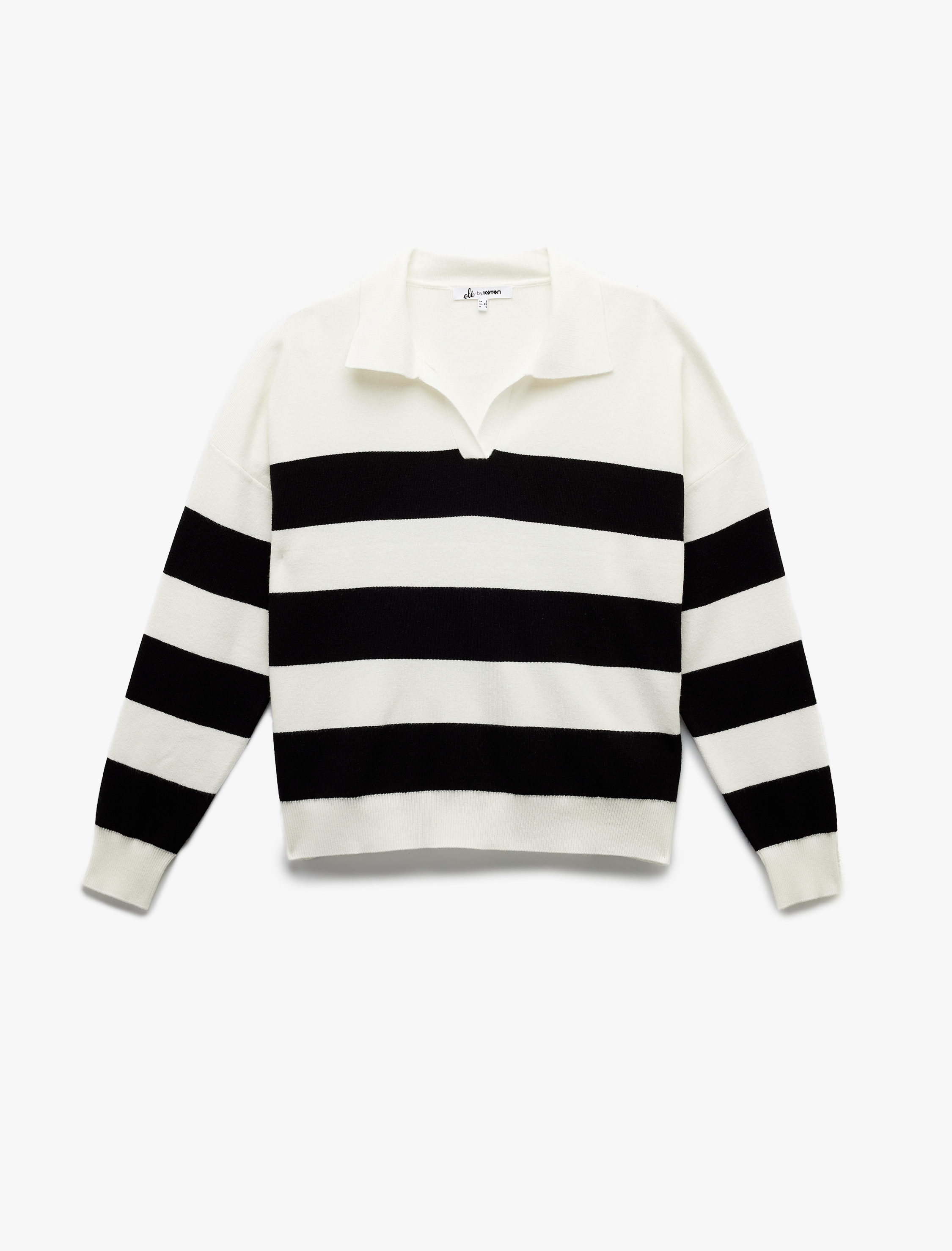   Uzun Kollu Polo Yaka Çizgili Triko Kazak