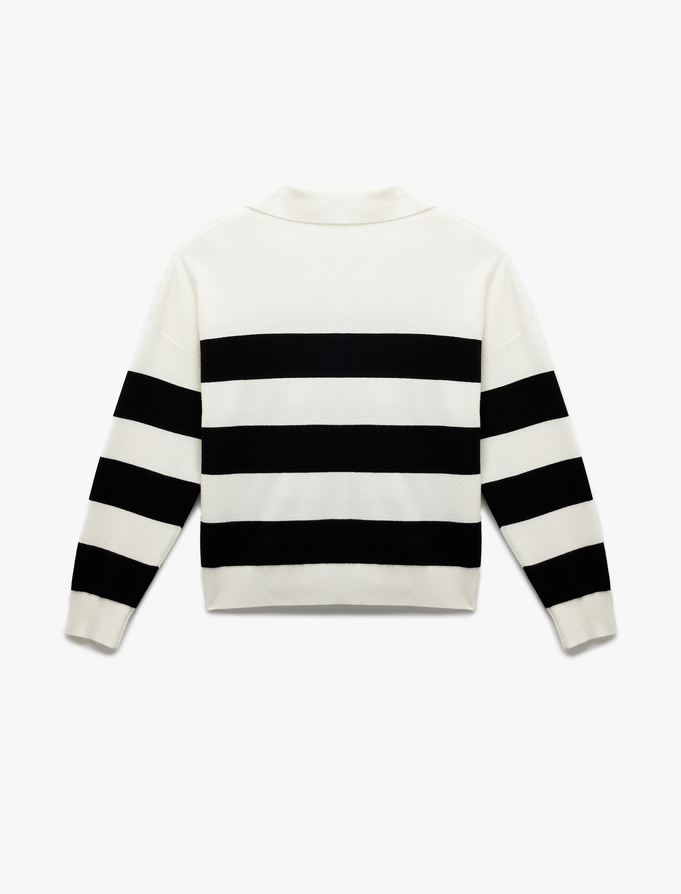   Uzun Kollu Polo Yaka Çizgili Triko Kazak