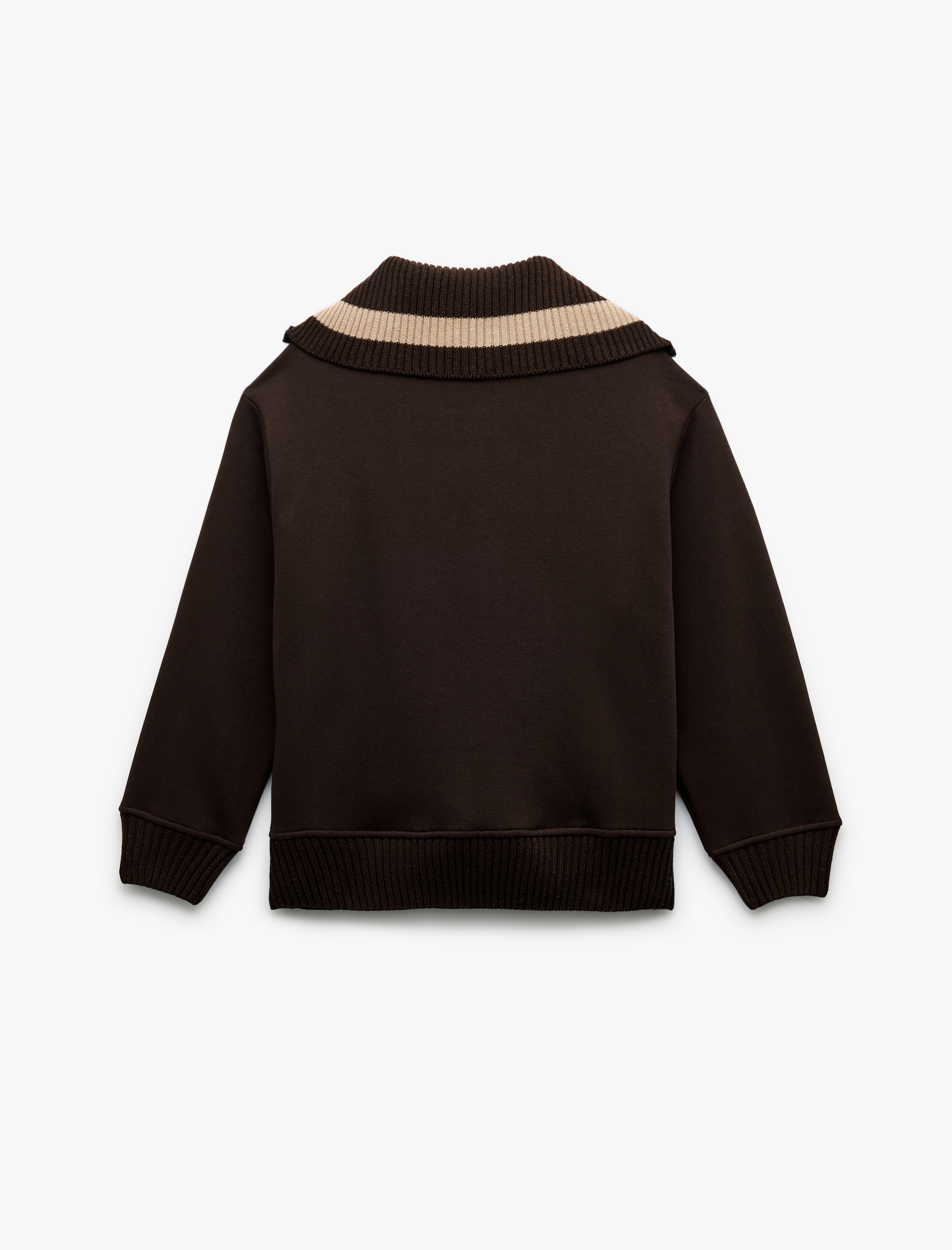   Şardonlu Uzun Kollu Yarım Fermuarlı Ayıcık Nakışlı Oversize Sweatshirt