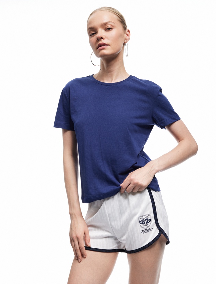  Kısa Kollu Bisiklet Yaka Pamuklu Basic Tişört