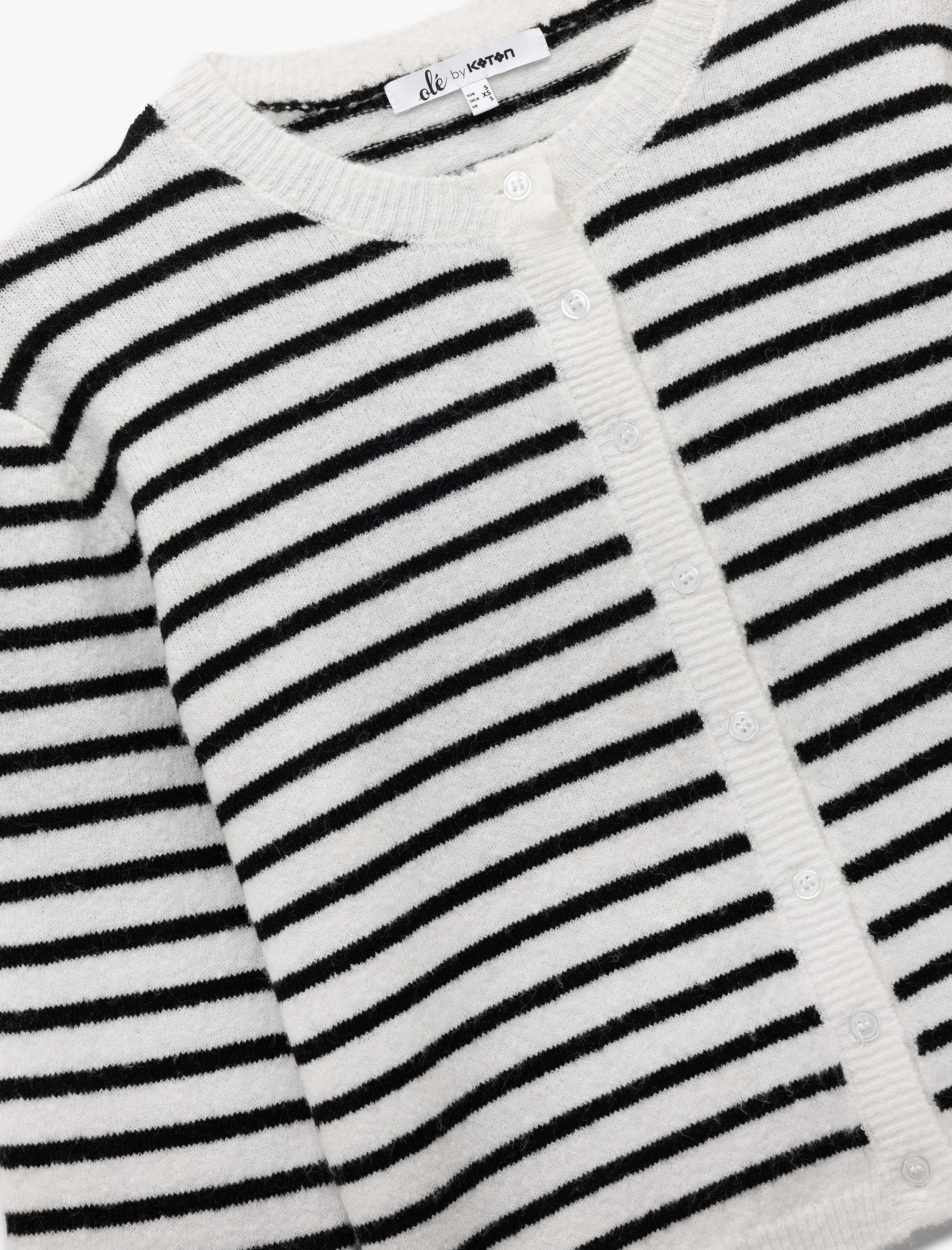   Çizgili Düğmeli Uzun Kollu Bisiklet Yaka Hırka