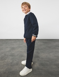 Pamuklu Cepli Şerit Detaylı Kolej Yaka Uzun Kollu Fermuarlı Bomber Okul Ceketi