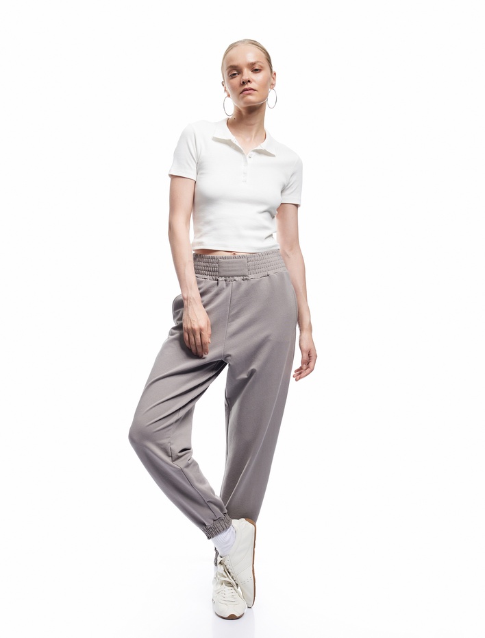  Beli Lastikli Yüksek Bel Cepli Rahat Kalıp Jogger Eşofman Altı