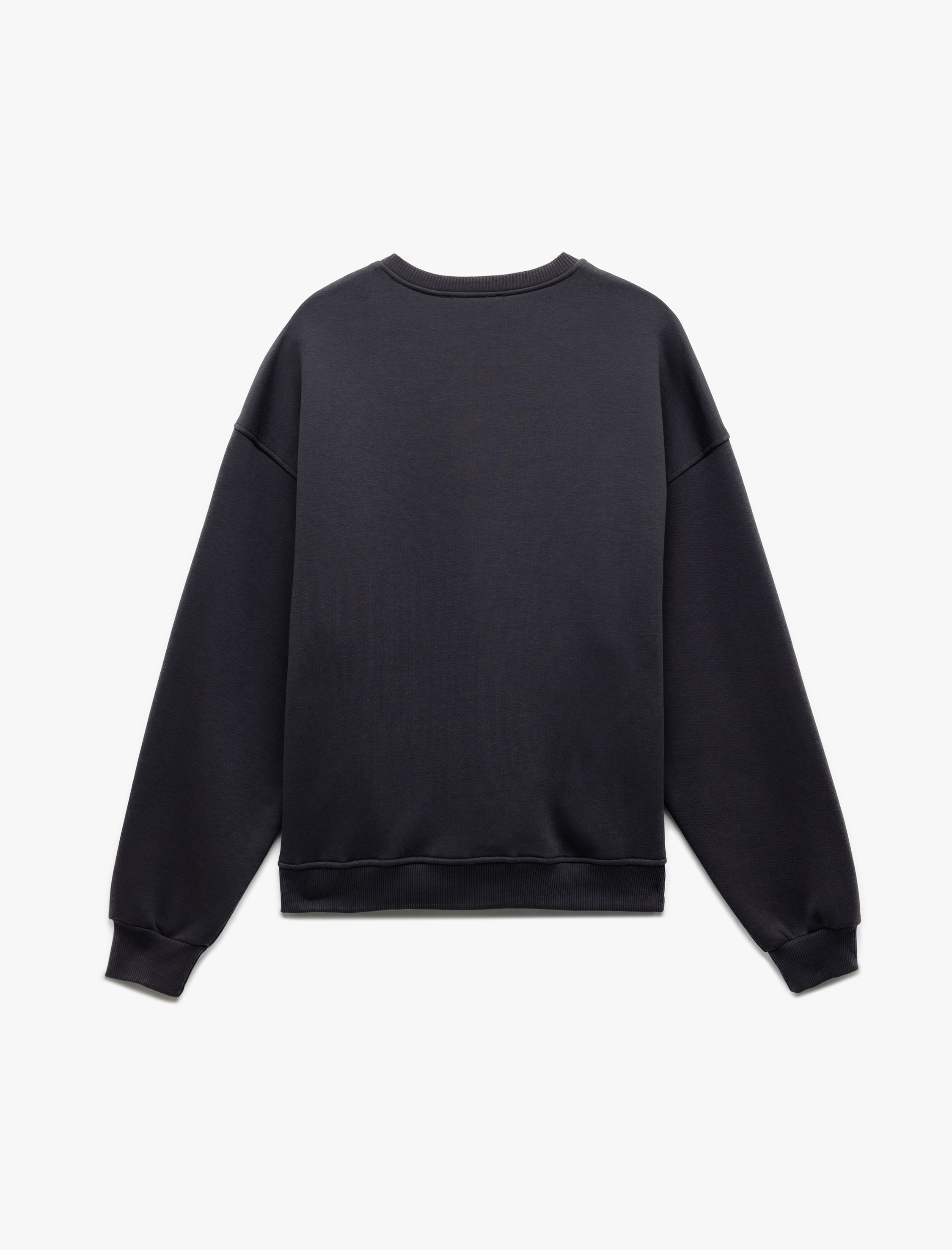   Şardonlu Uzun Kollu Bisiklet Yaka Baskılı Oversize Sweatshirt