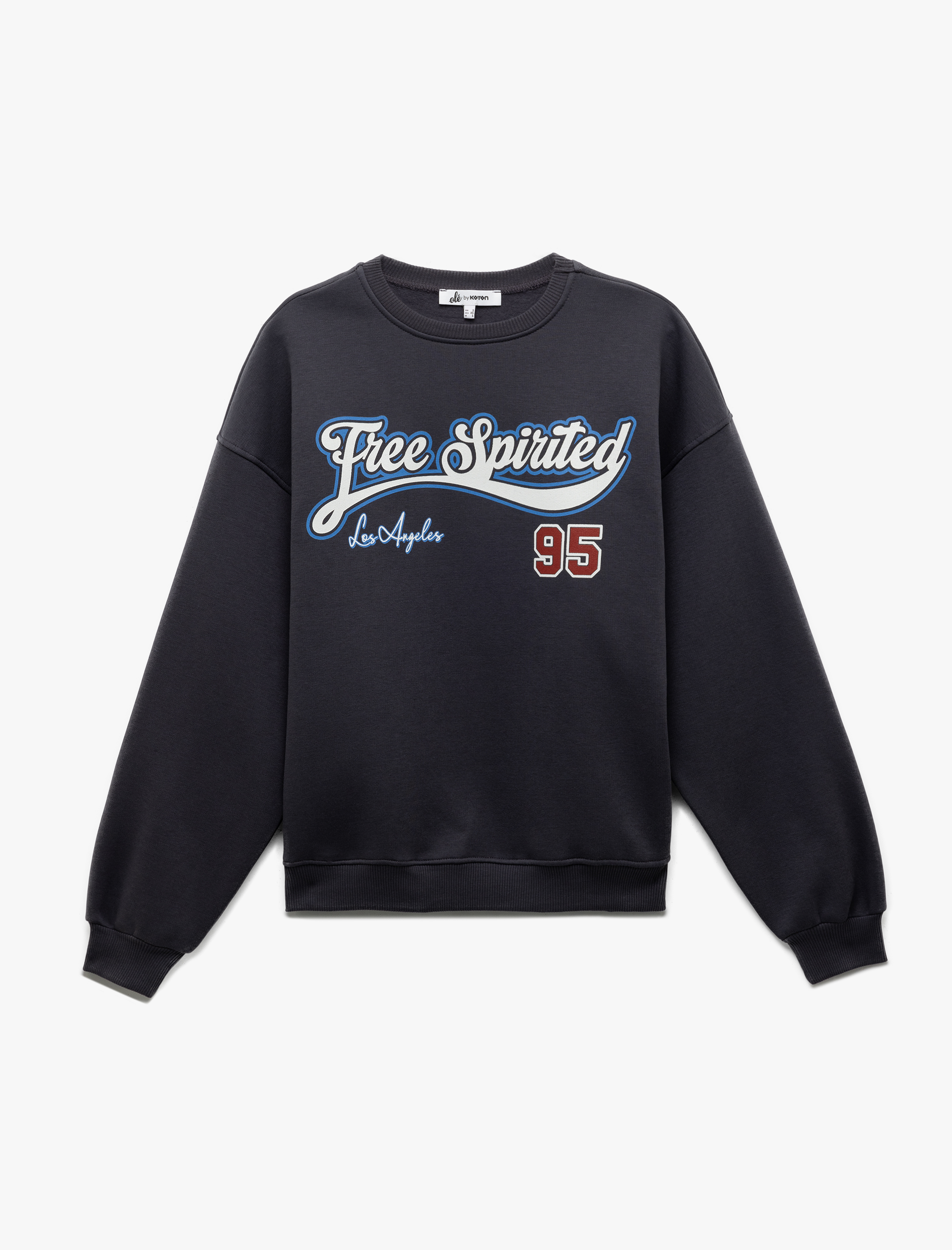   Şardonlu Uzun Kollu Bisiklet Yaka Baskılı Oversize Sweatshirt