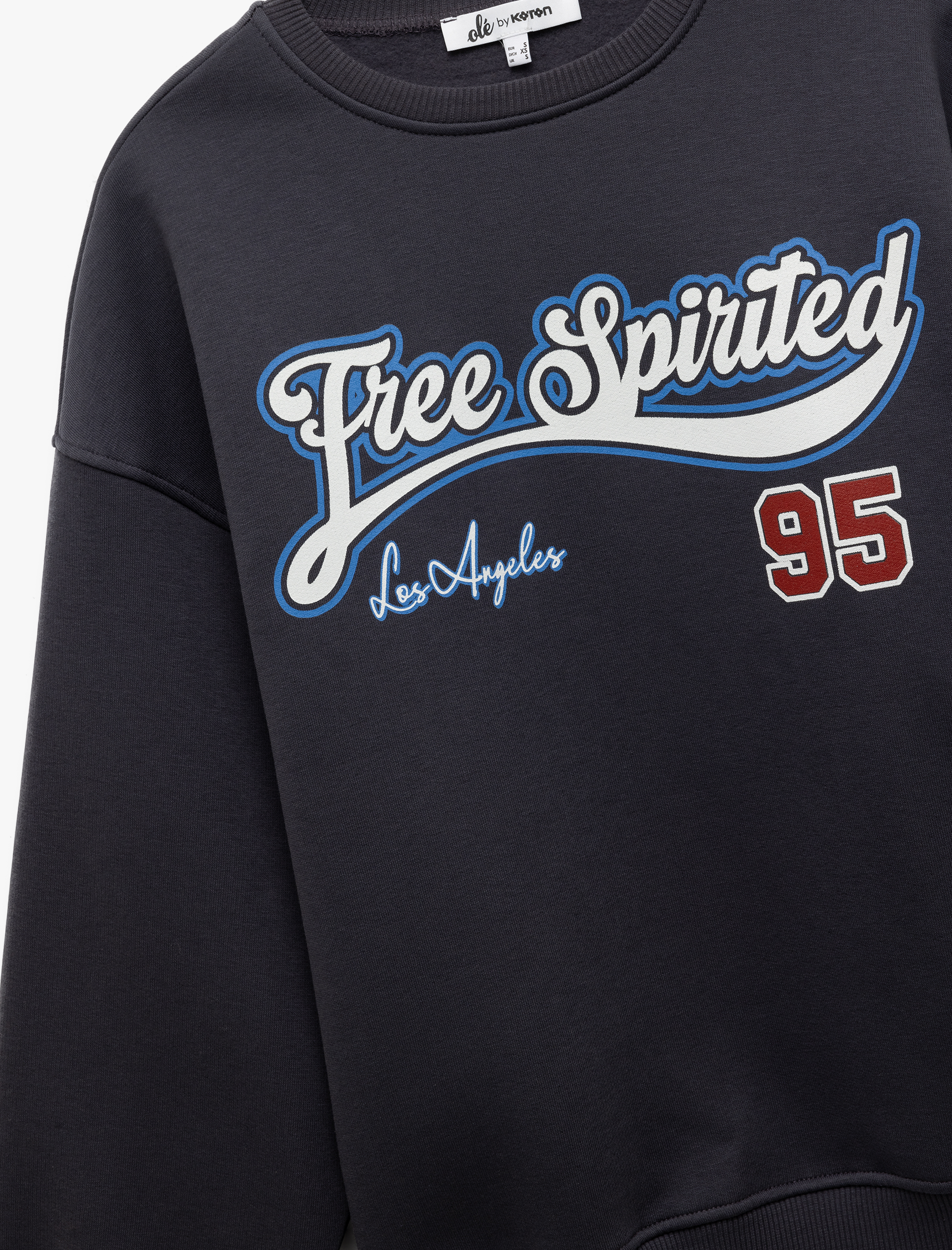   Şardonlu Uzun Kollu Bisiklet Yaka Baskılı Oversize Sweatshirt