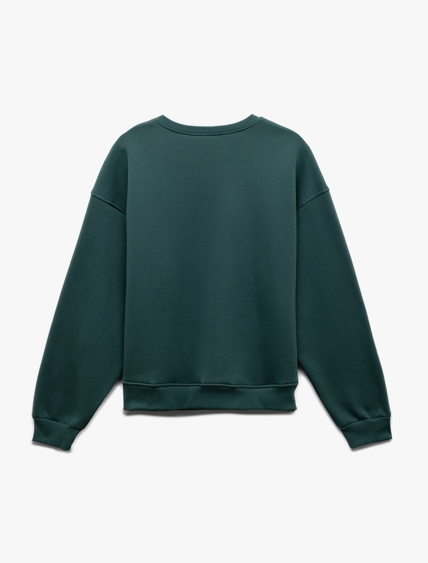   Şardonlu Uzun Kollu Bisiklet Yaka Ayıcık Baskılı Oversize Sweatshirt