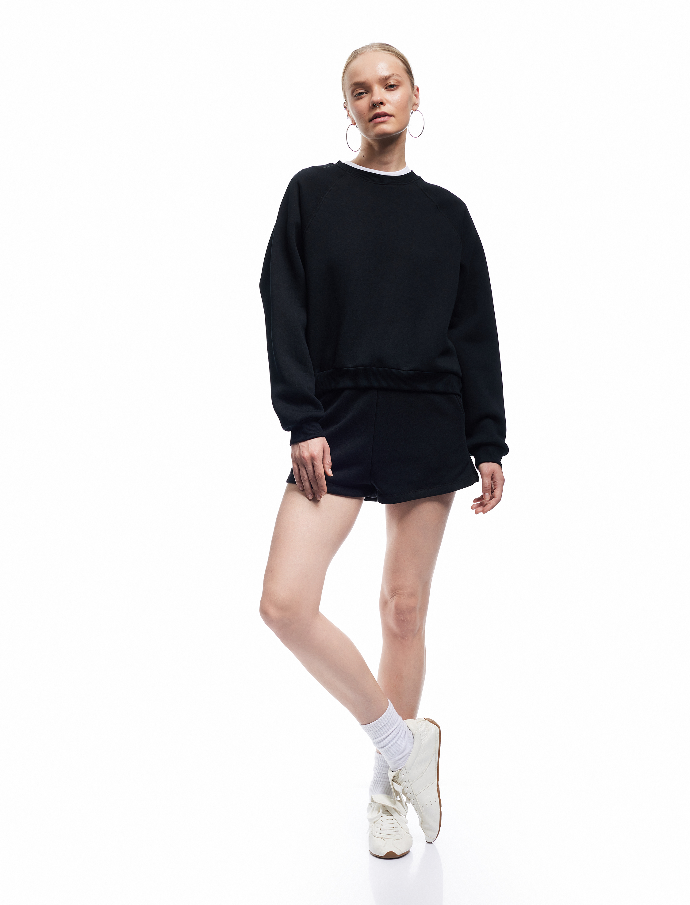   Pamuklu Bisiklet Yaka Şardonlu Sweatshirt