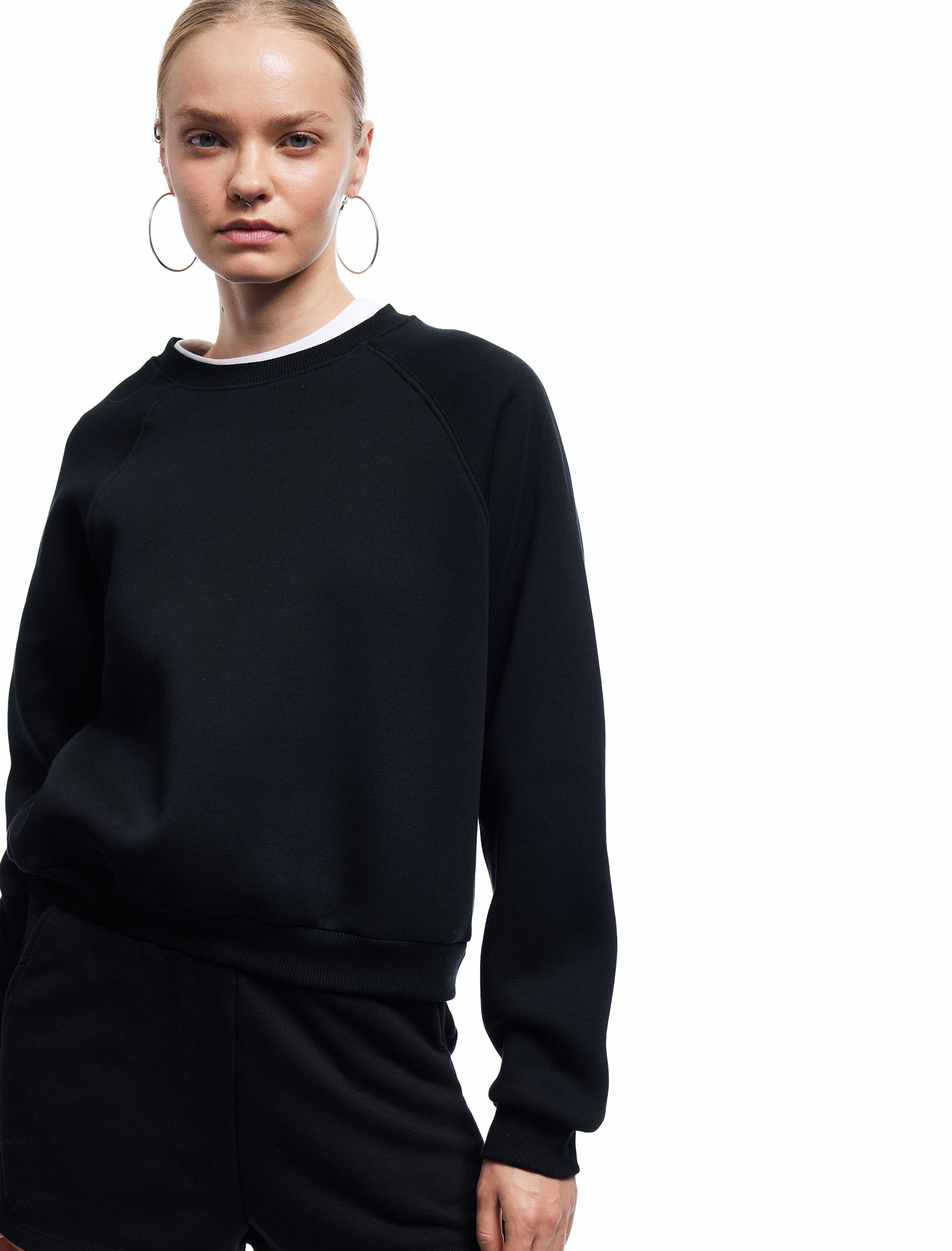   Pamuklu Bisiklet Yaka Şardonlu Sweatshirt