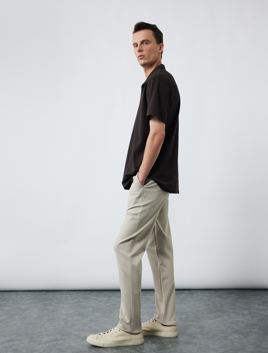   Cep Detaylı Düğmeli Slim Fit Kumaş Pantolon
