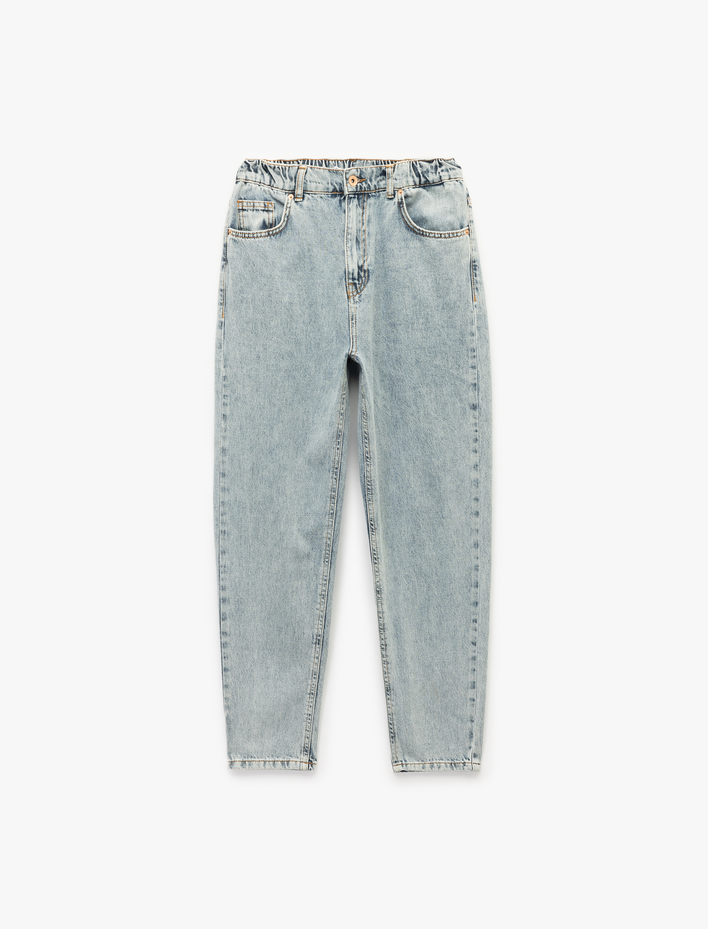   Yüksek Bel Düğmeli Cepli Düz Paça Mom Fit Jean Pantolon - Mom Slim Jean