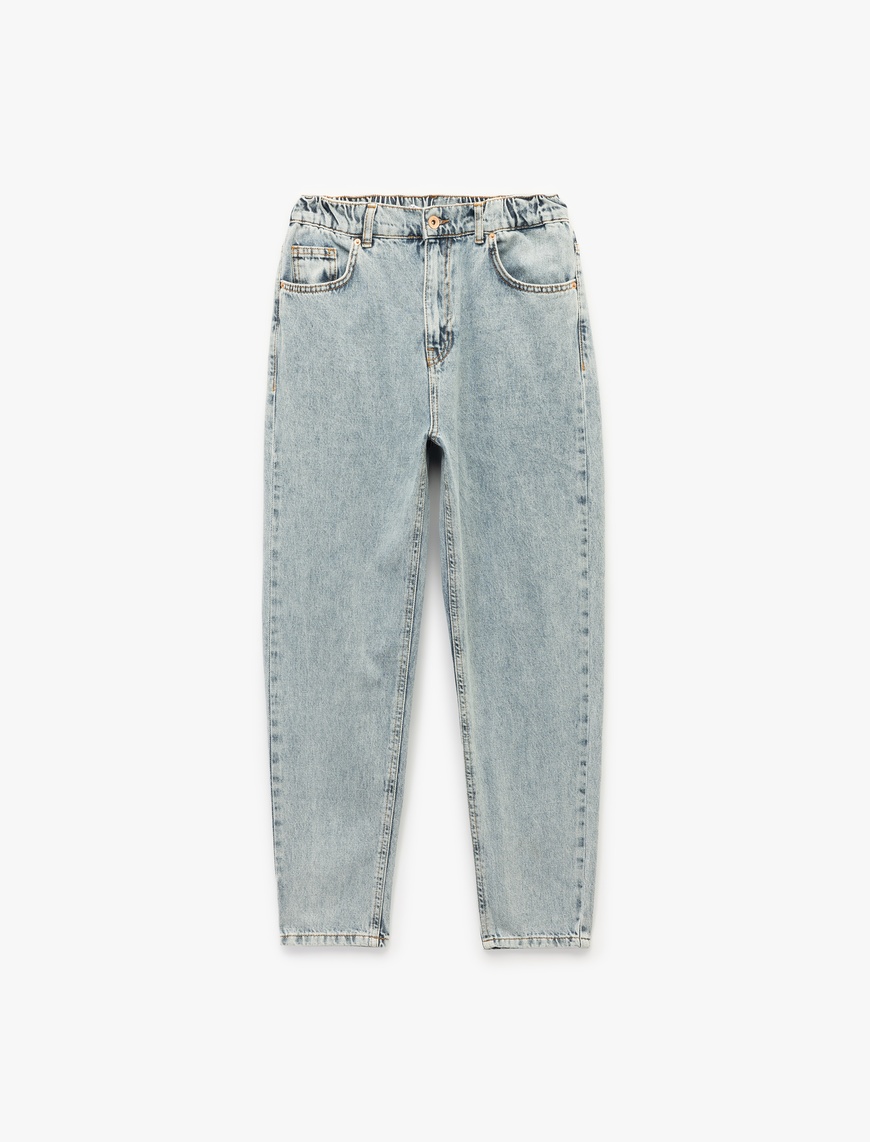   Yüksek Bel Düğmeli Cepli Düz Paça Mom Fit Jean Pantolon - Mom Slim Jean