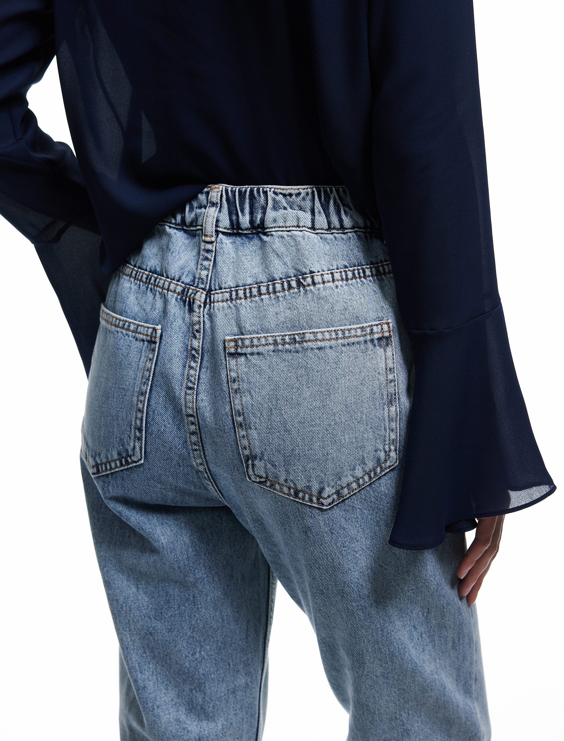   Yüksek Bel Düğmeli Cepli Düz Paça Mom Fit Jean Pantolon - Mom Slim Jean