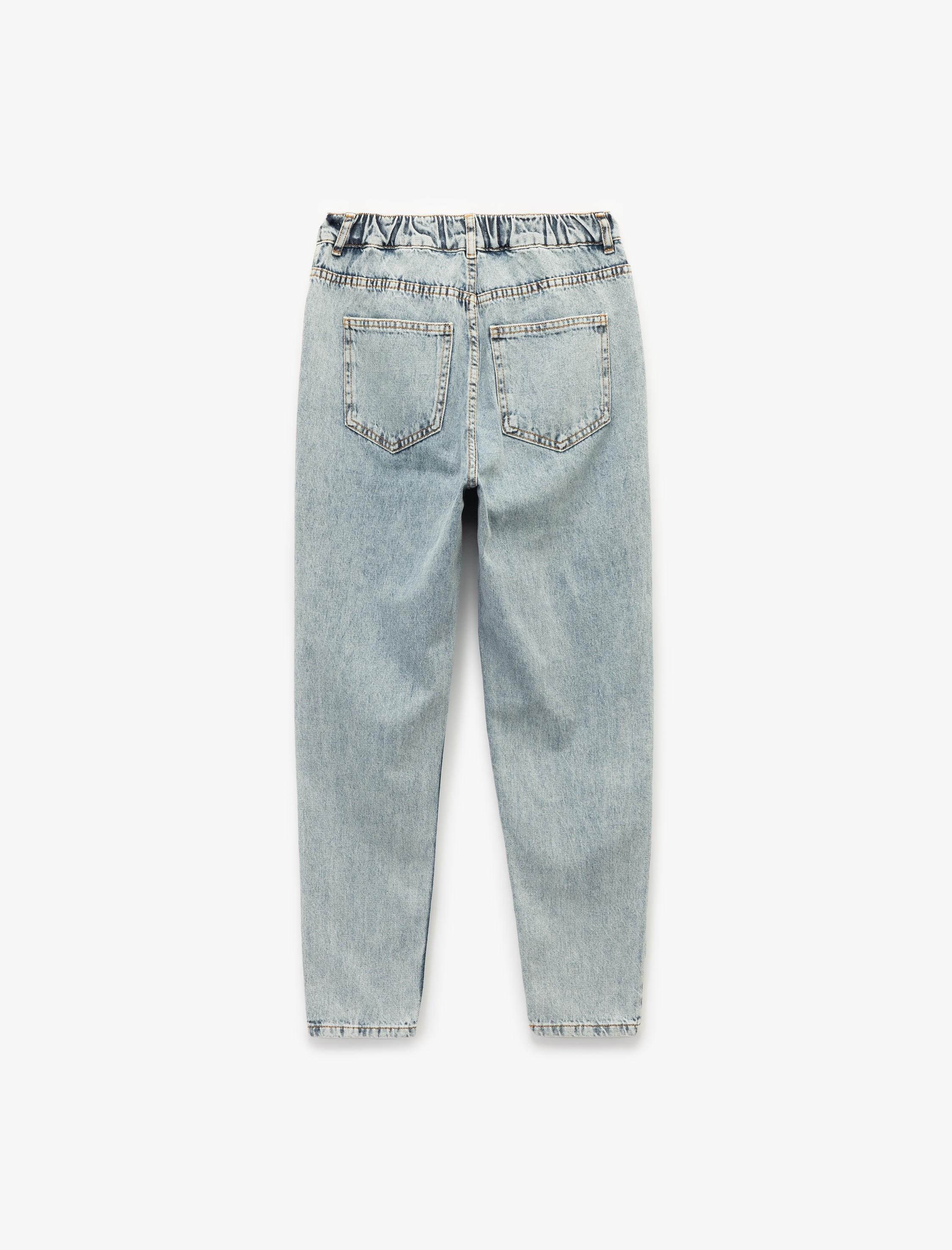   Yüksek Bel Düğmeli Cepli Düz Paça Mom Fit Jean Pantolon - Mom Slim Jean