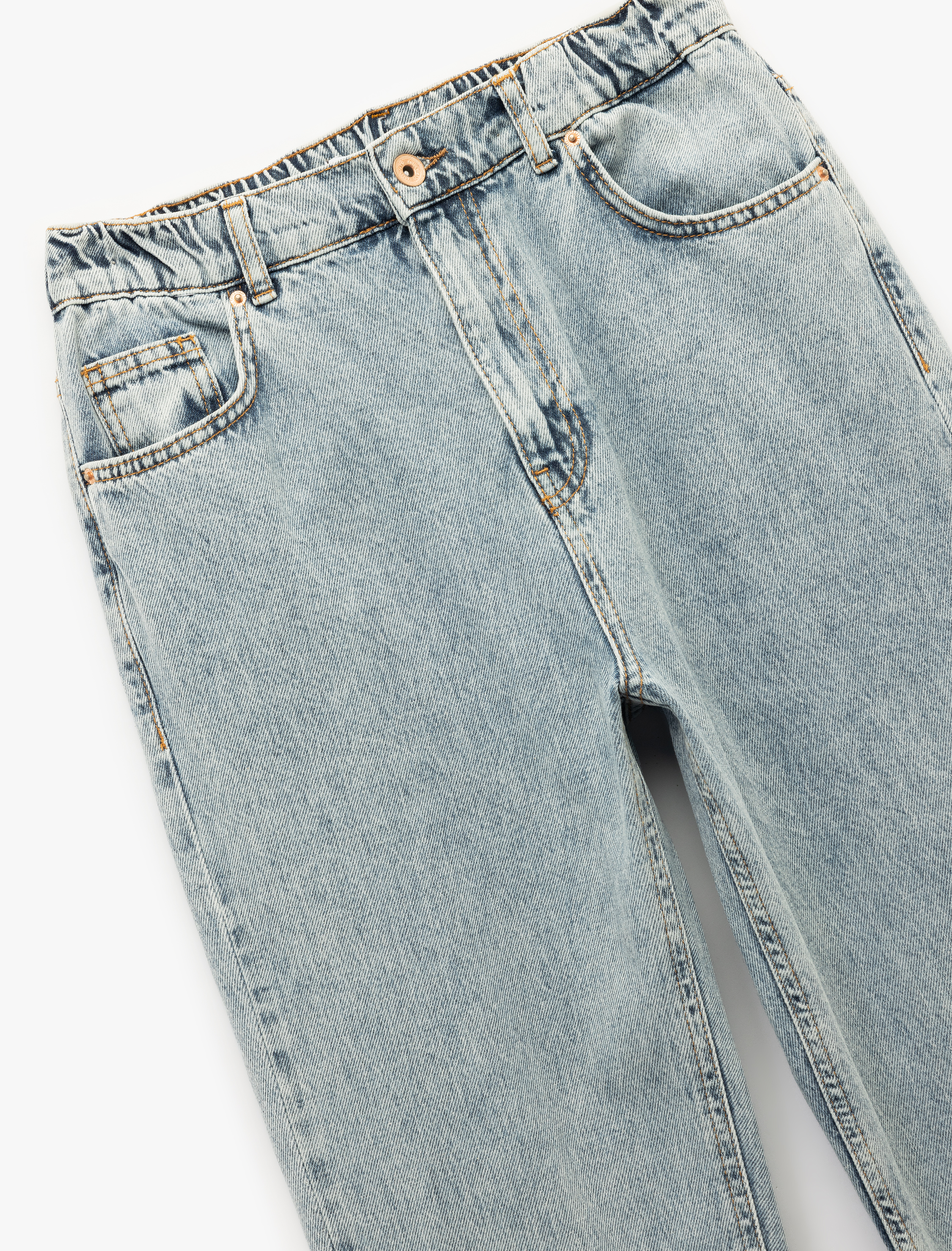   Yüksek Bel Düğmeli Cepli Düz Paça Mom Fit Jean Pantolon - Mom Slim Jean