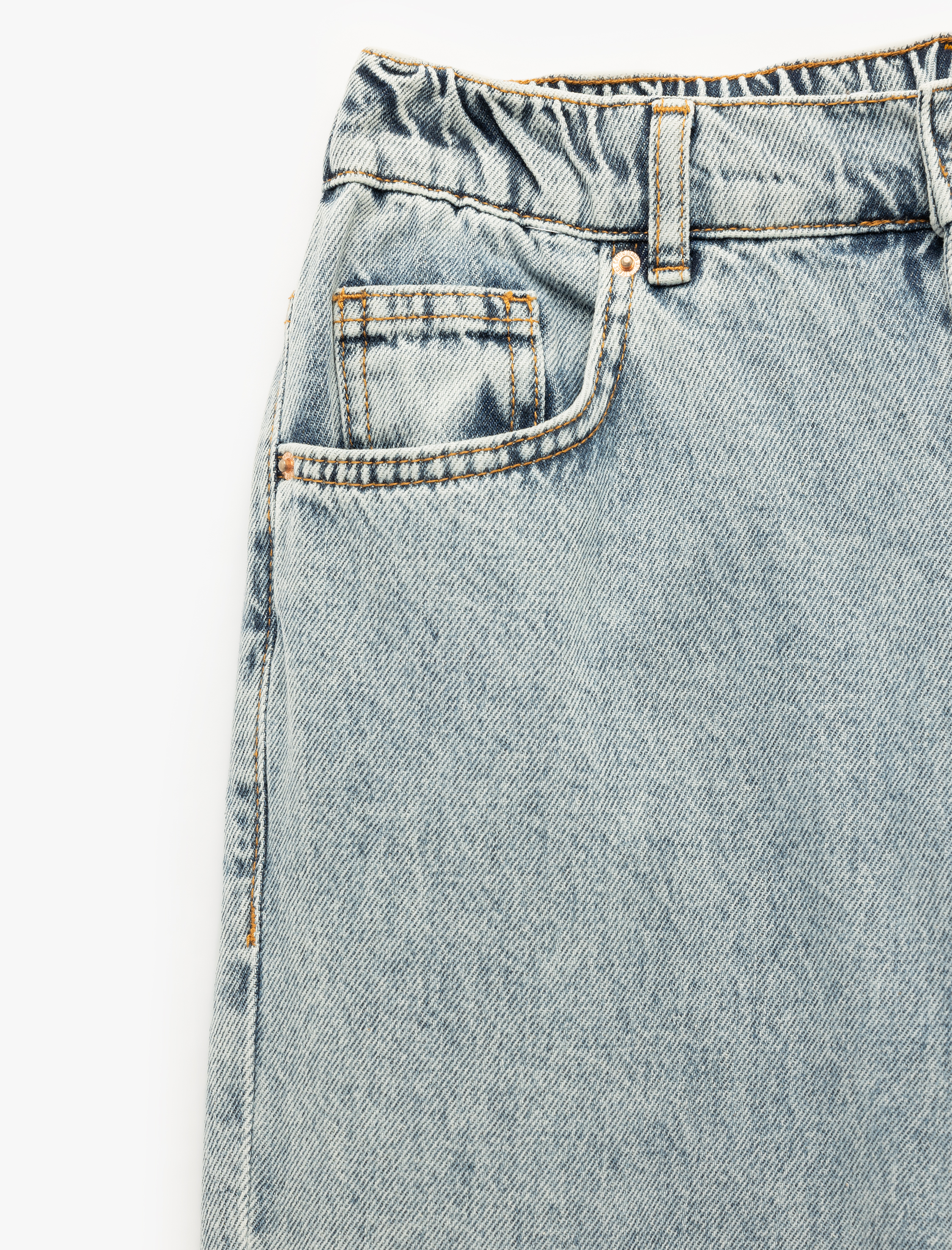   Yüksek Bel Düğmeli Cepli Düz Paça Mom Fit Jean Pantolon - Mom Slim Jean