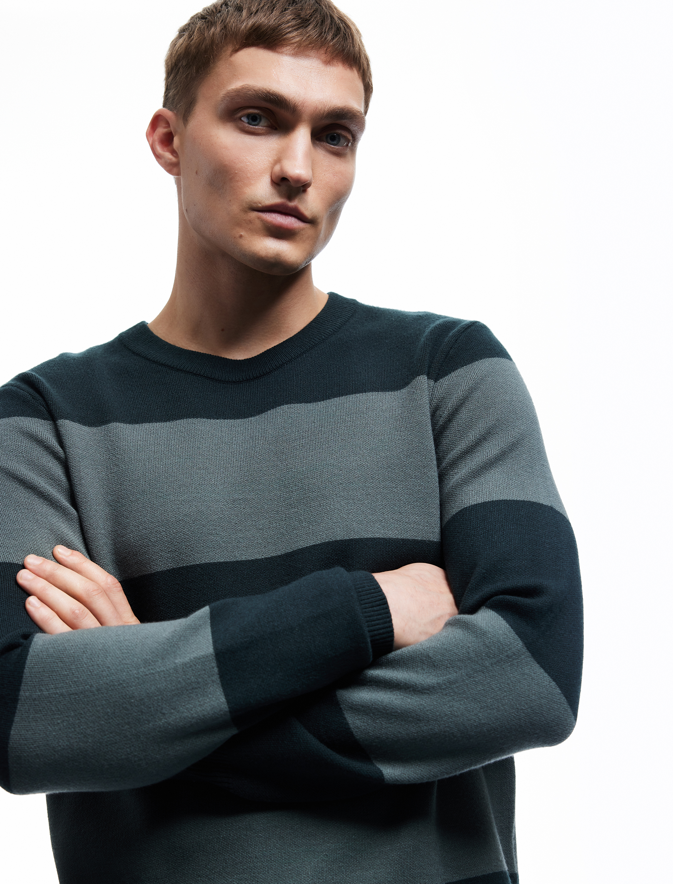 Uzun Kollu Bisiklet Yaka Çizgili Triko Kazak