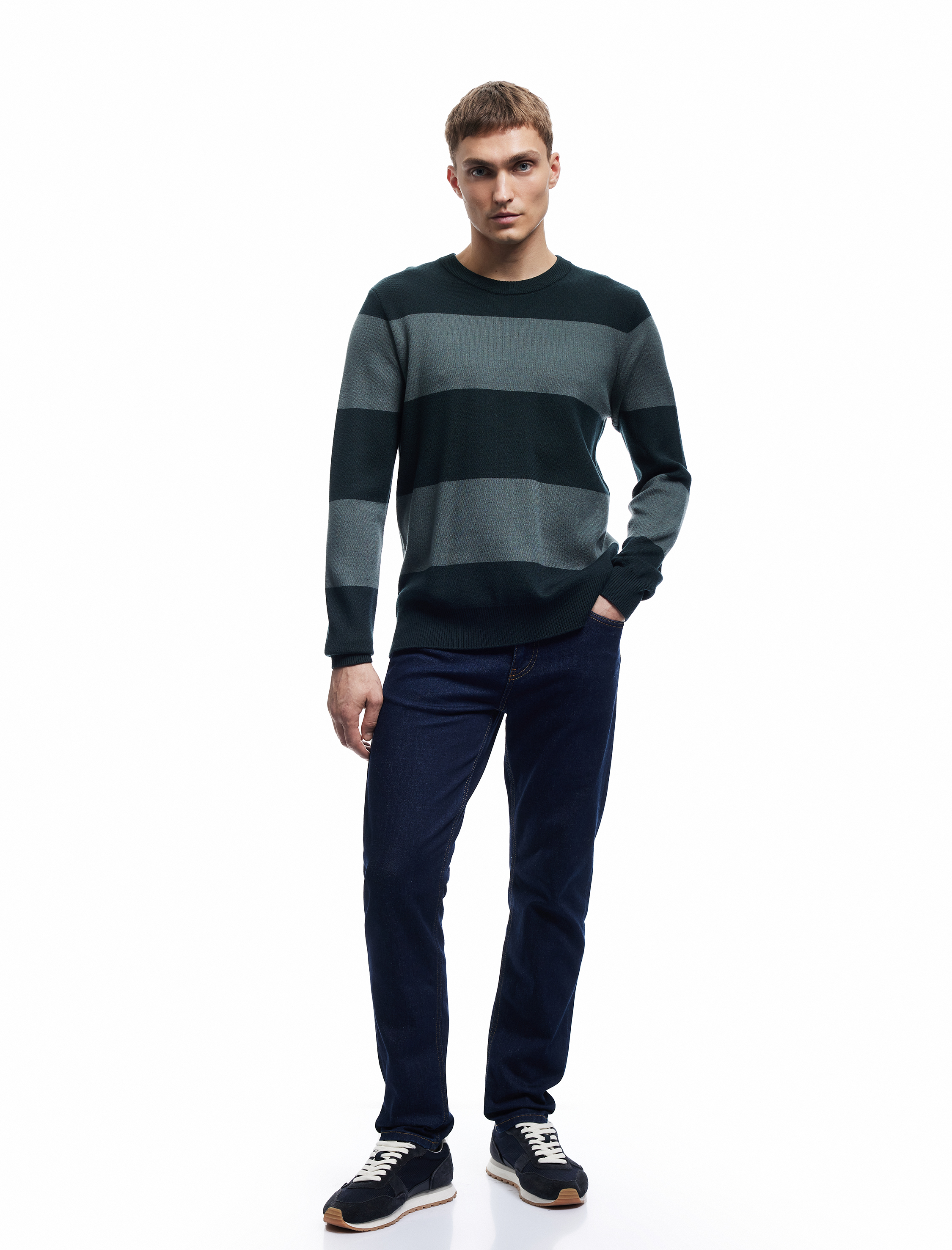 Uzun Kollu Bisiklet Yaka Çizgili Triko Kazak