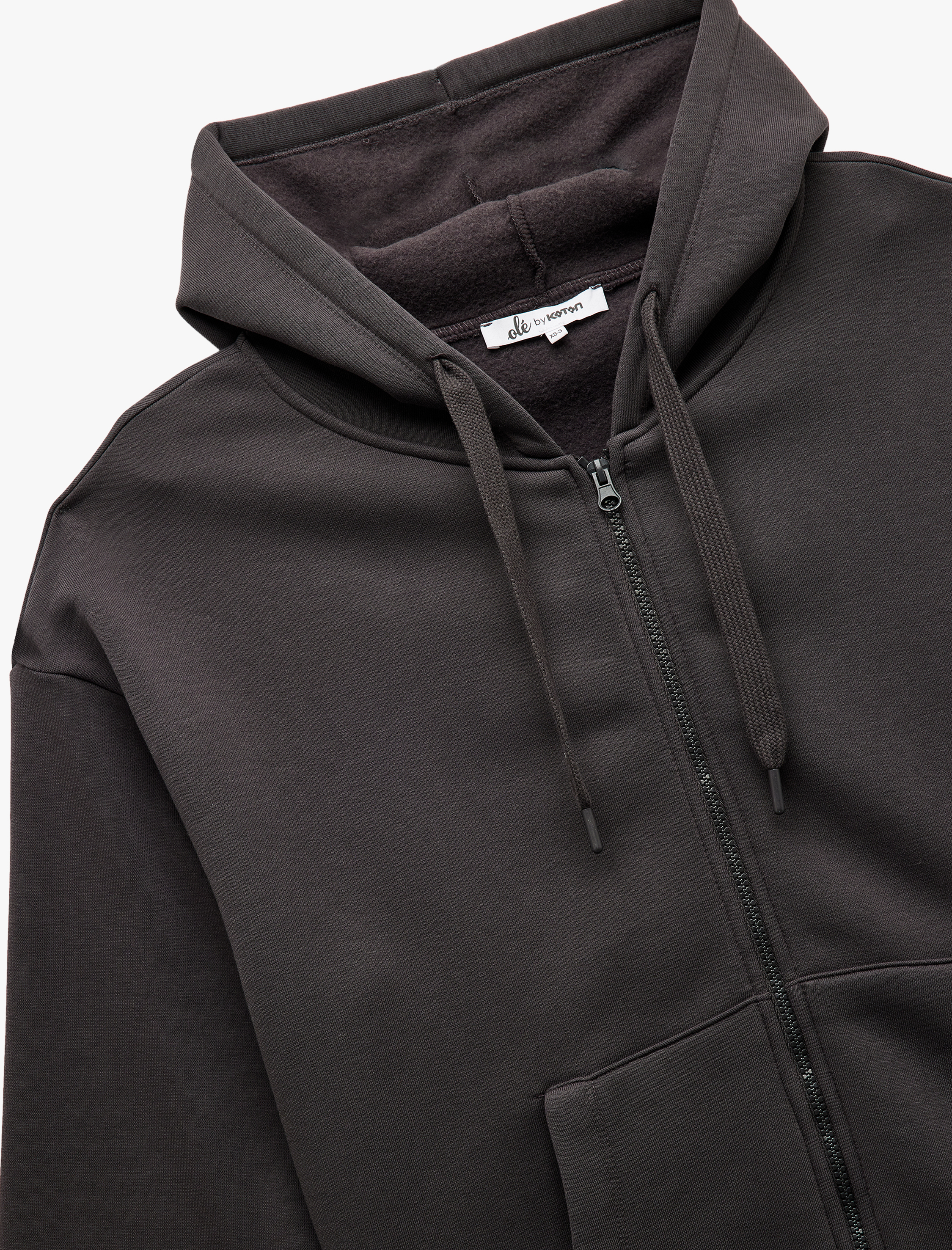   Şardonlu Uzun Kollu Kapüşonlu Kanguru Cepli Oversize Fermuarlı Sweatshirt