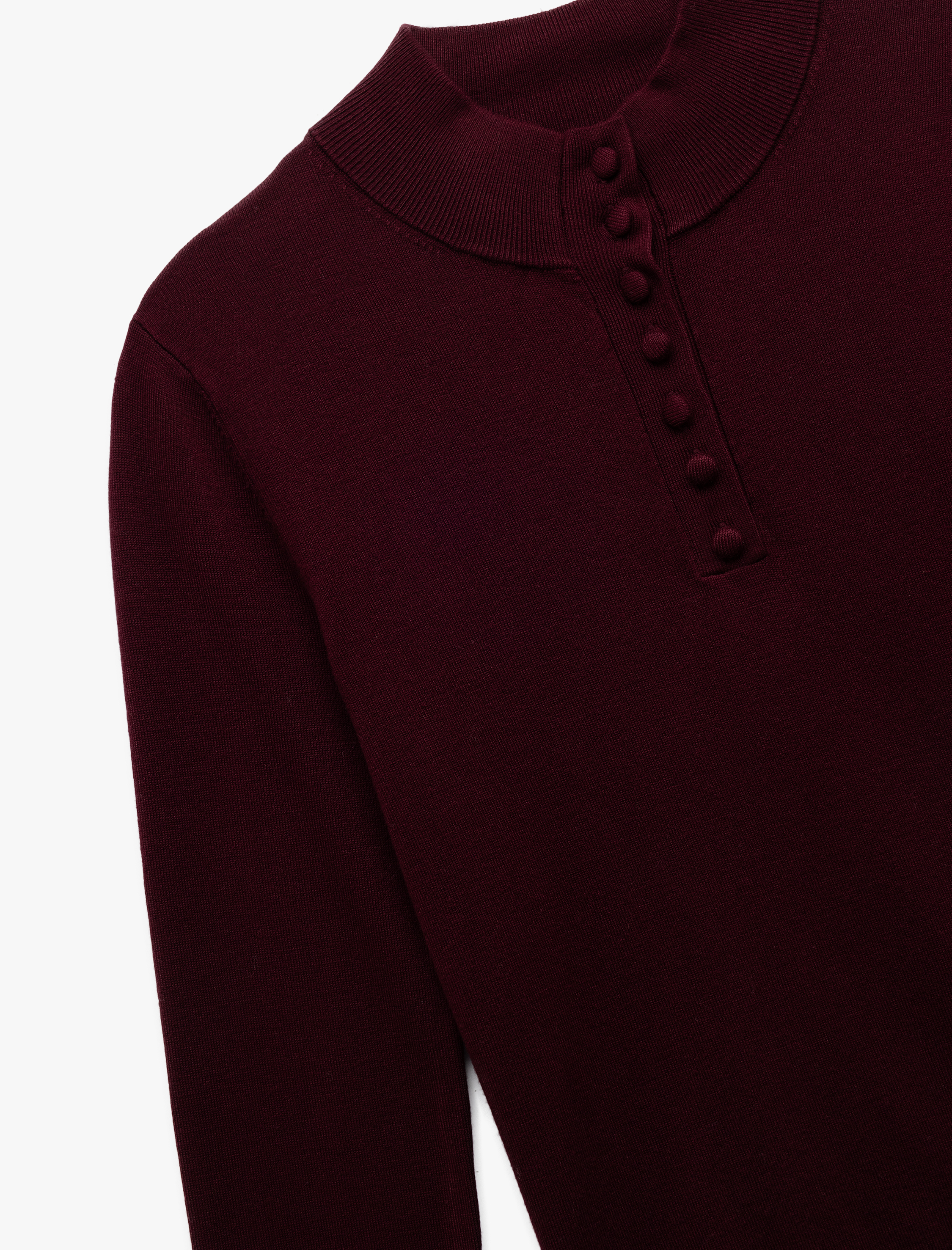   Hafif Dik Yaka Yarım Düğme Detaylı Uzun Kollu Triko Basic Kazak