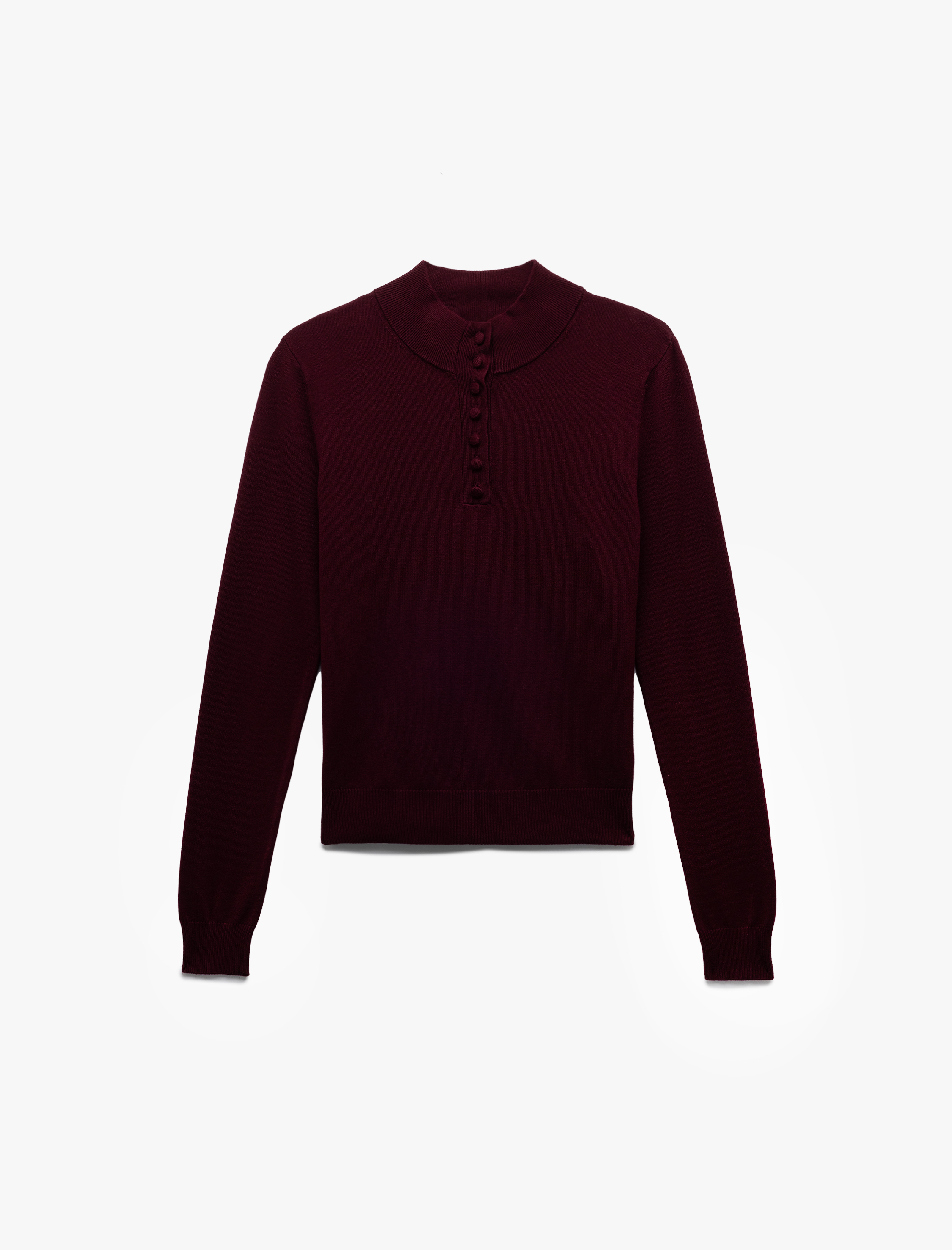   Hafif Dik Yaka Yarım Düğme Detaylı Uzun Kollu Triko Basic Kazak