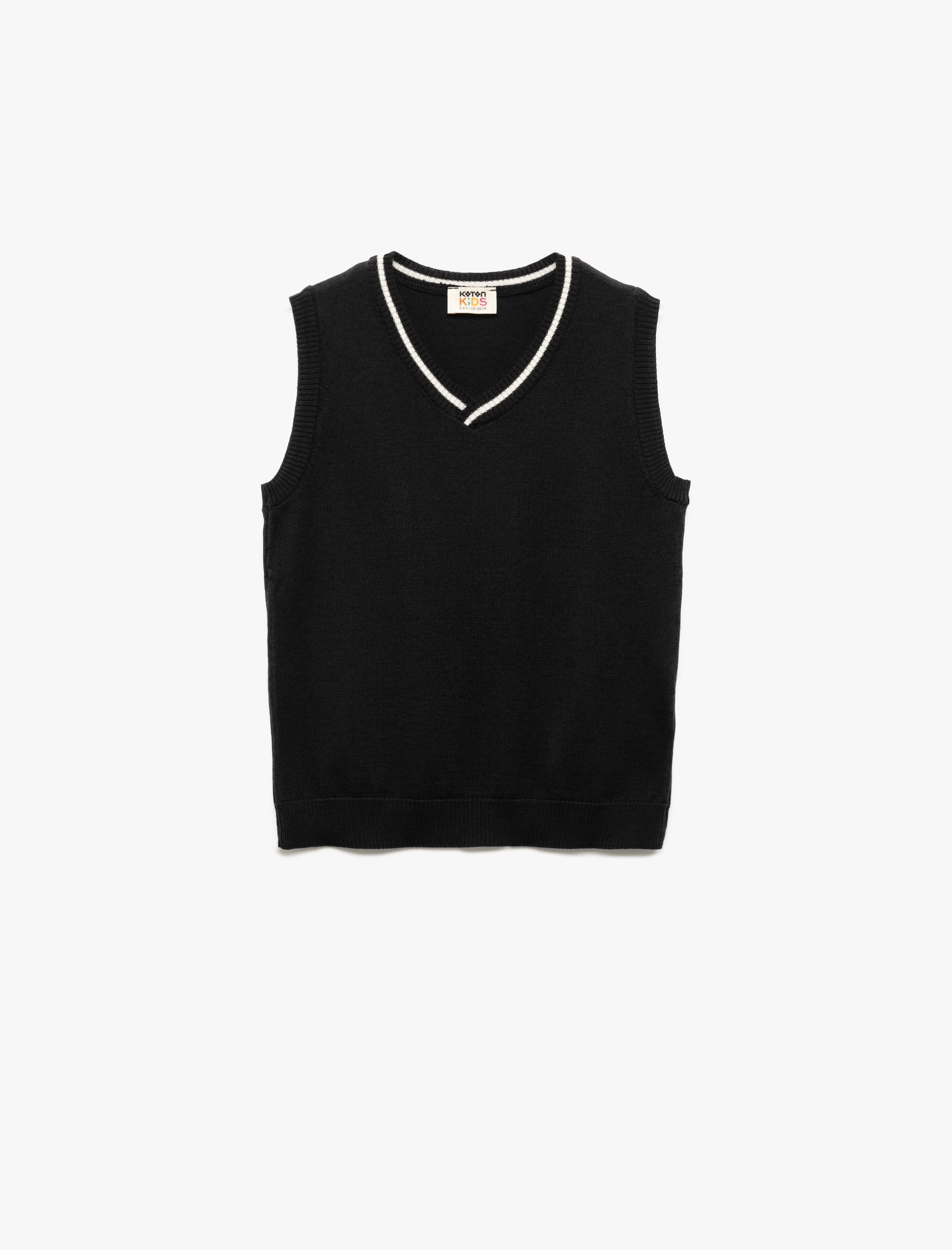  Erkek Çocuk Şerit Detaylı Kolsuz V Yaka Triko Süveter