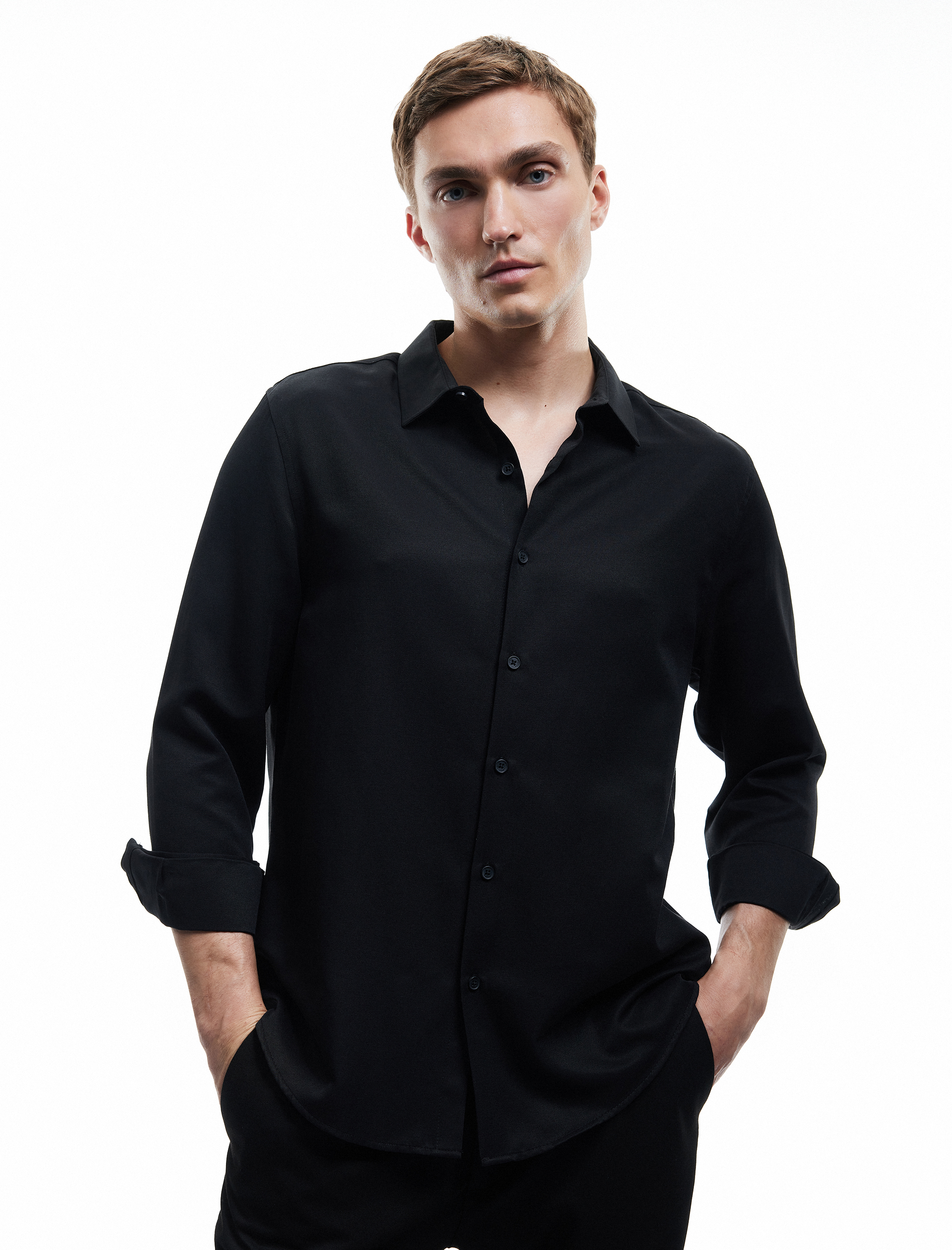   Regular Fit Uzun Kollu Yarım İtalyan Yaka Gömlek