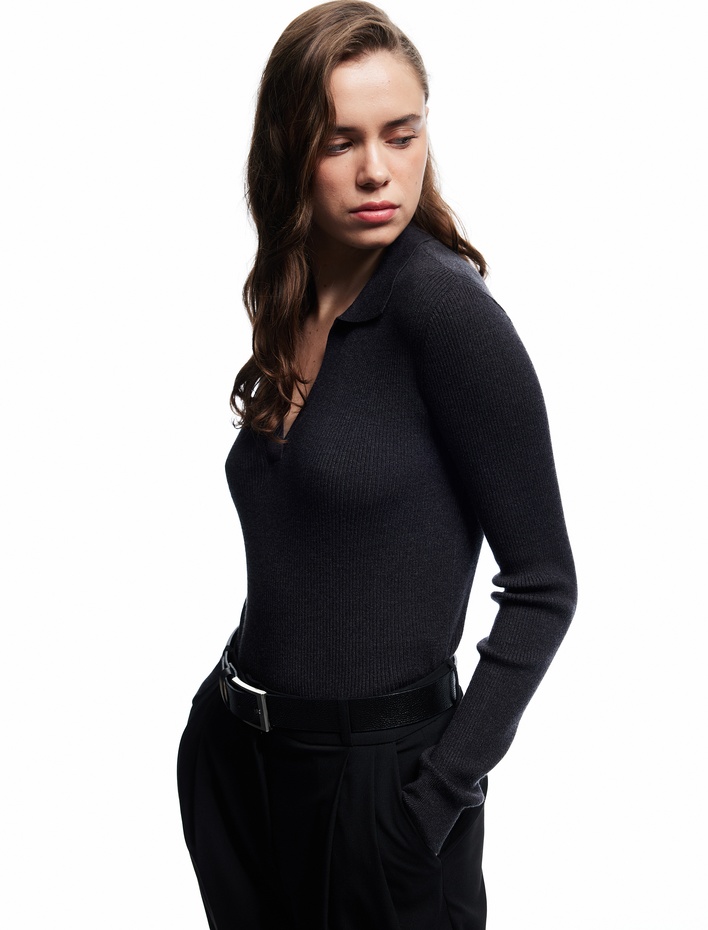  Uzun Kollu Polo Yaka Triko Kazak