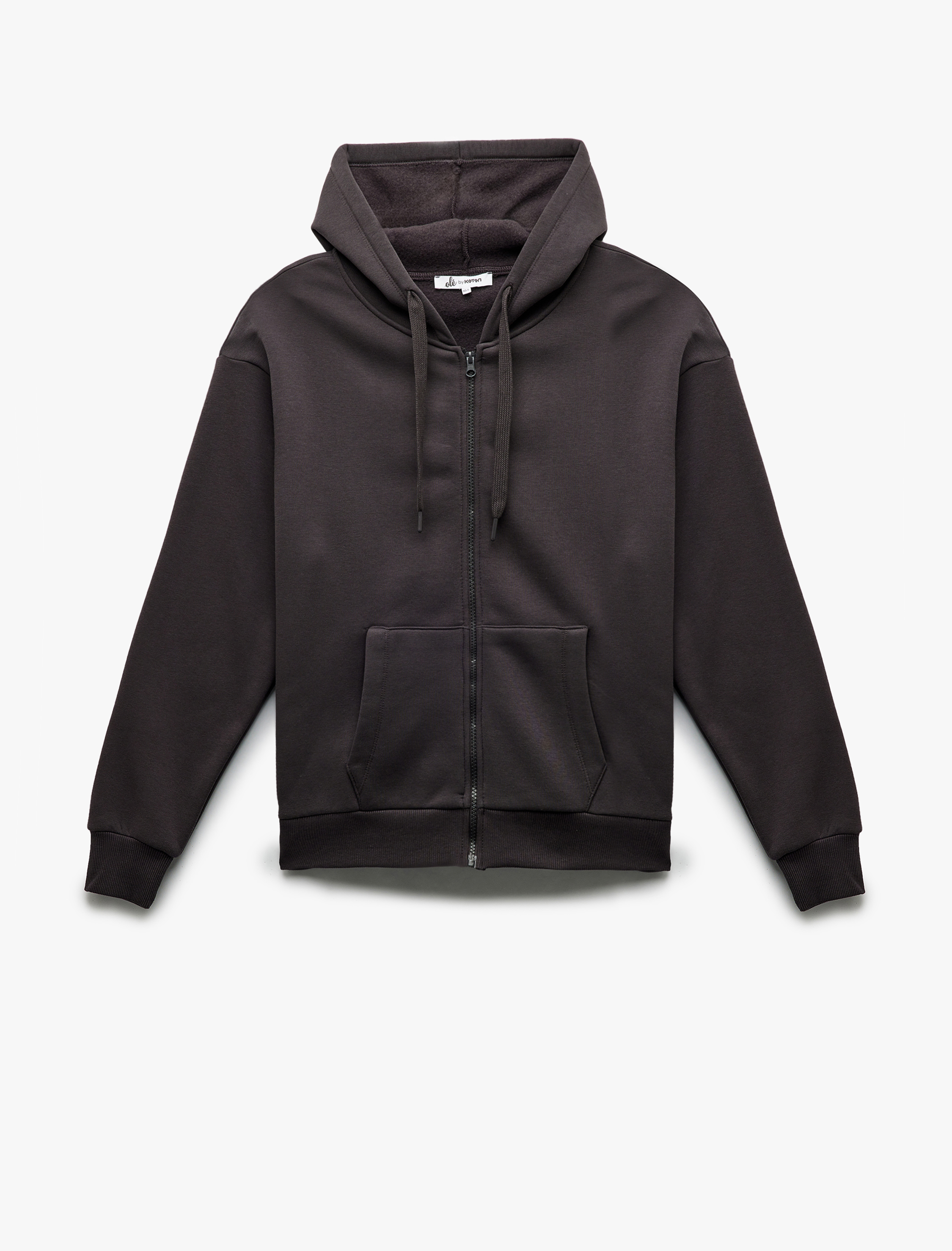   Şardonlu Uzun Kollu Kapüşonlu Kanguru Cepli Oversize Fermuarlı Sweatshirt