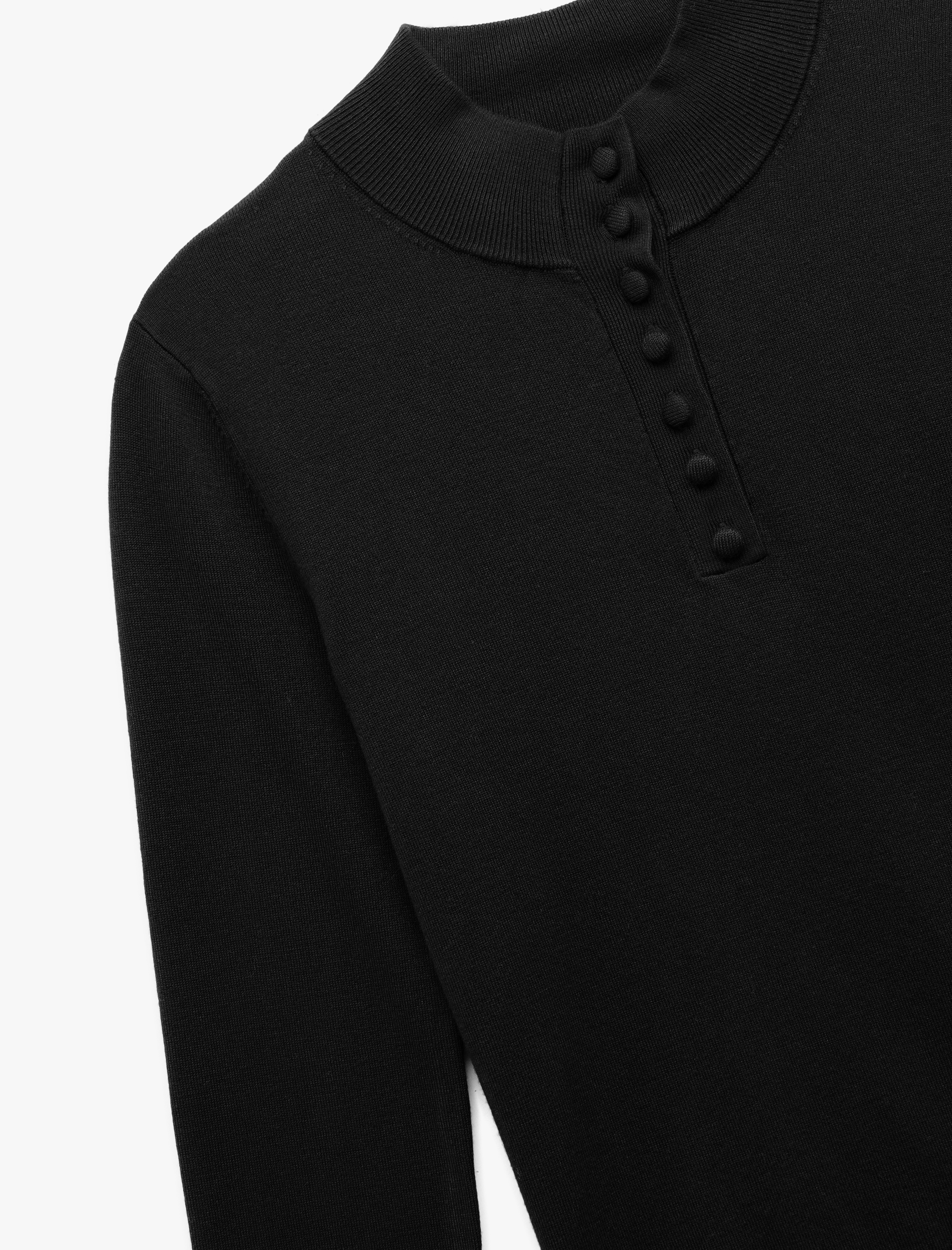   Hafif Dik Yaka Yarım Düğme Detaylı Uzun Kollu Triko Basic Kazak