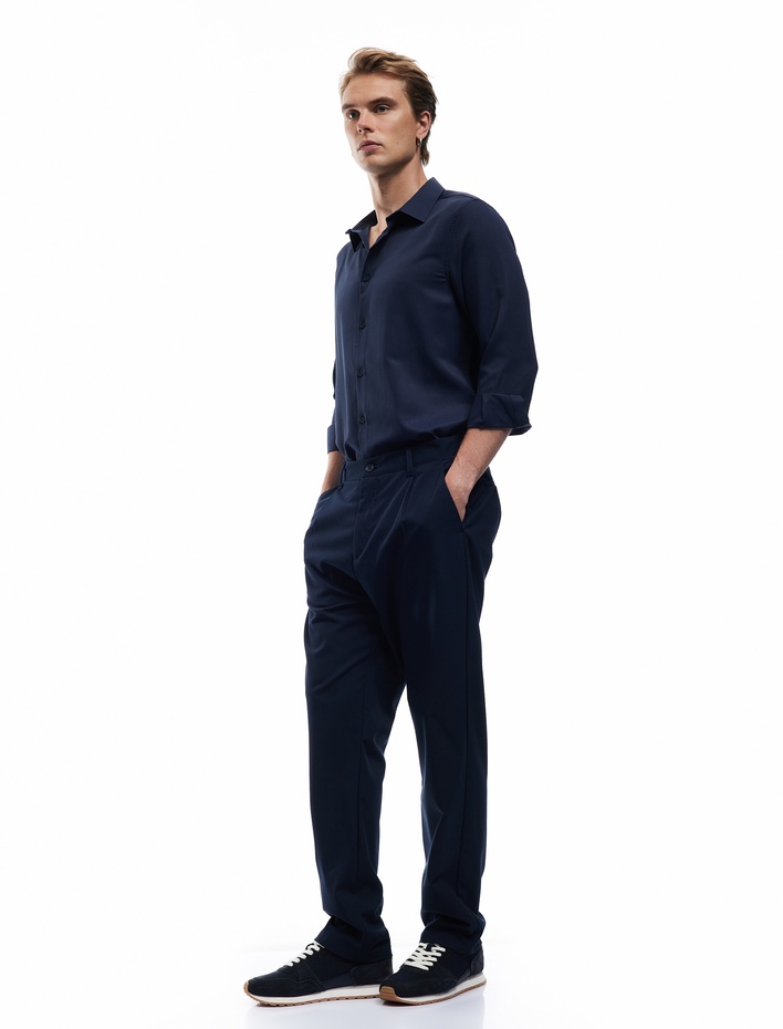  Regular Fit Uzun Kollu Yarım İtalyan Yaka Gömlek