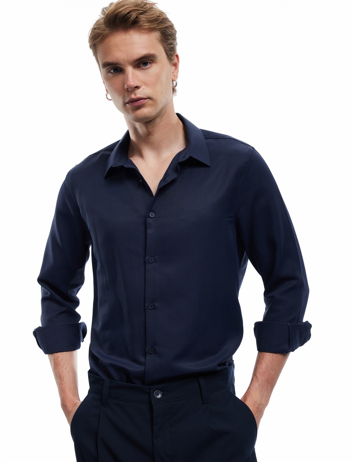  Regular Fit Uzun Kollu Yarım İtalyan Yaka Gömlek