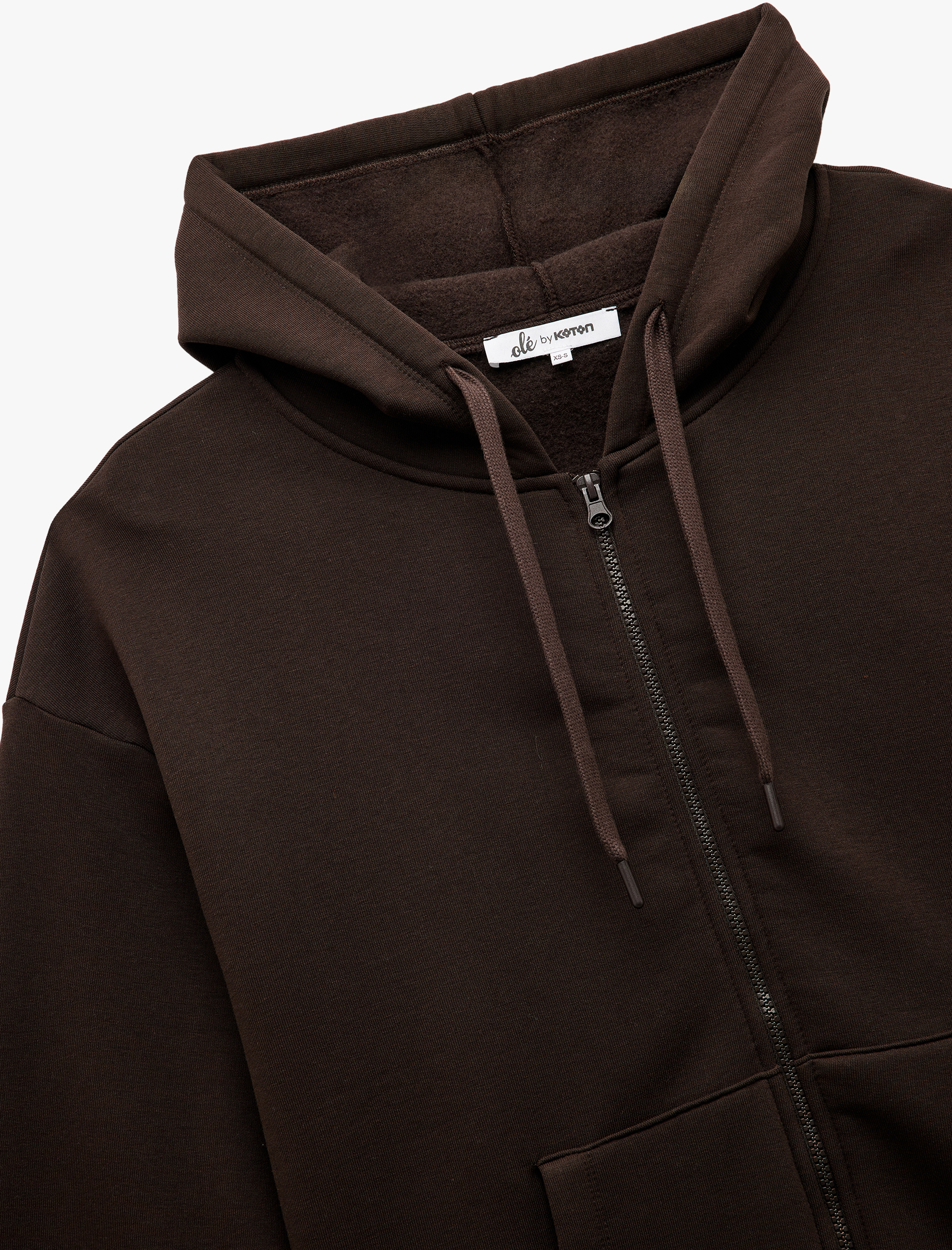   Şardonlu Uzun Kollu Kapüşonlu Kanguru Cepli Oversize Fermuarlı Sweatshirt