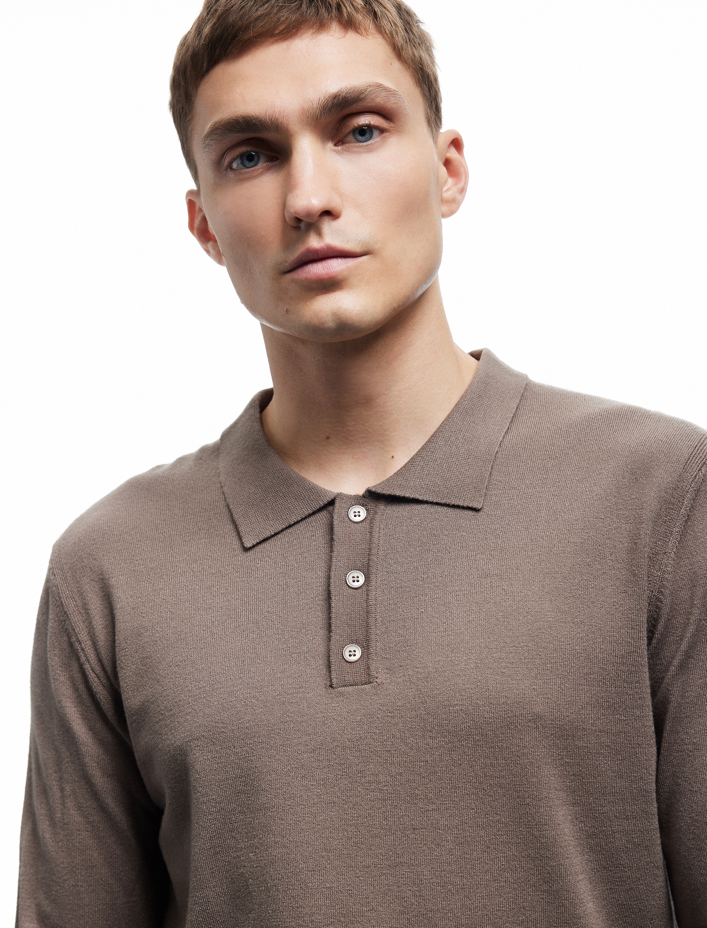 Uzun Kollu Düğmeli Polo Yaka Triko Kazak