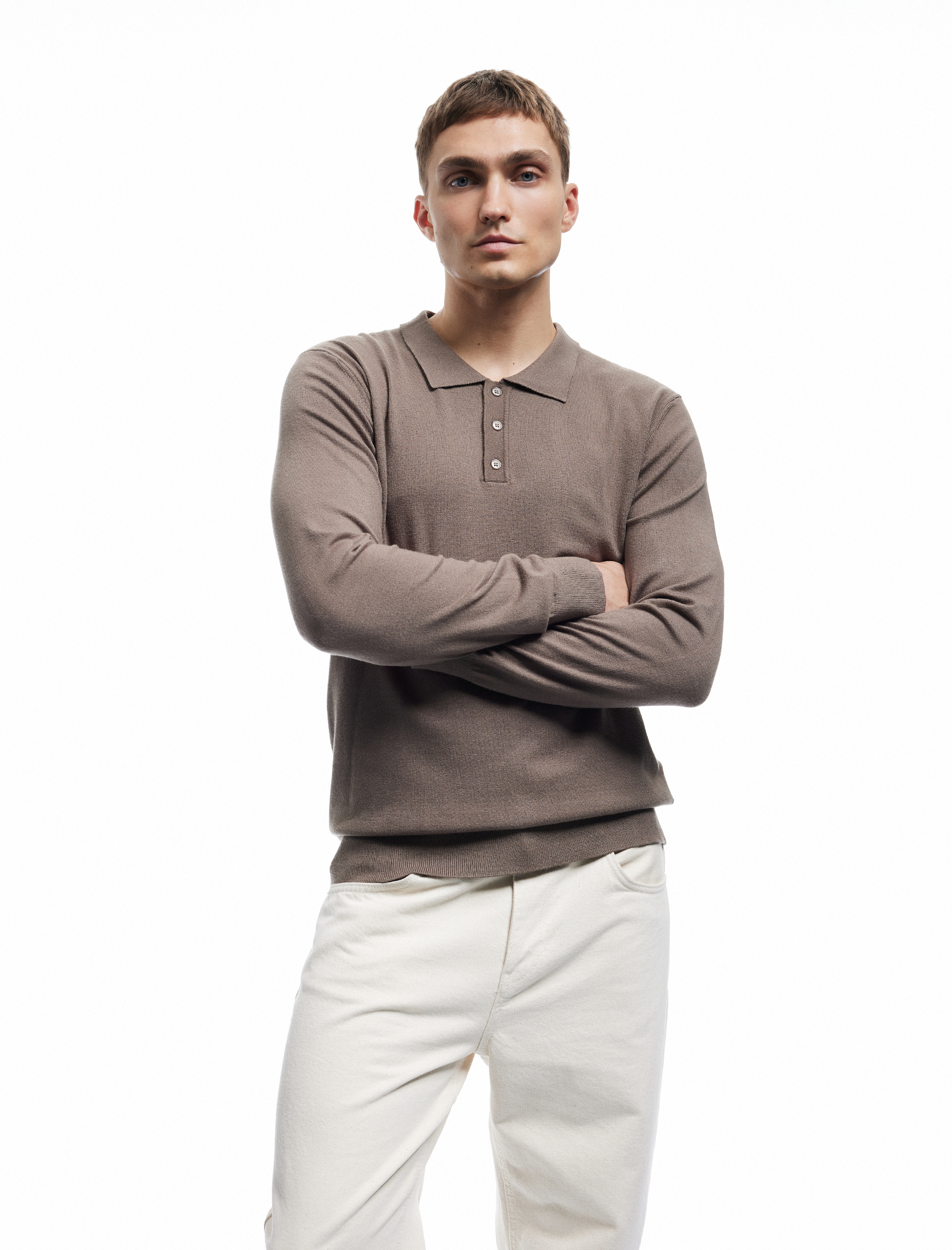 Uzun Kollu Düğmeli Polo Yaka Triko Kazak