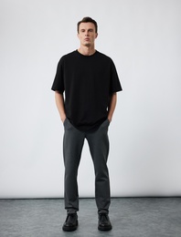 Kısa Kollu Bisiklet Yaka Pamuklu Basic Oversize Tişört