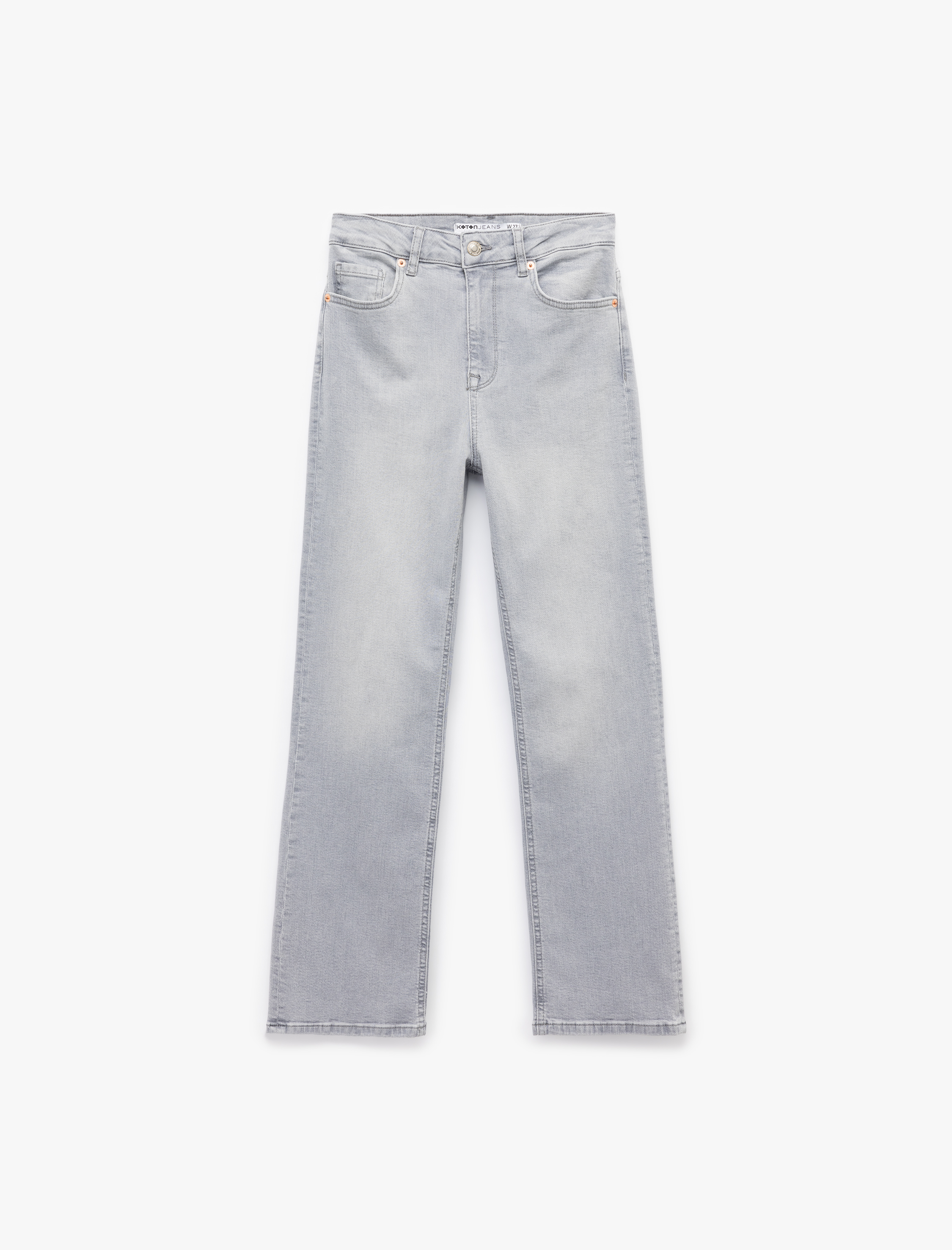   Yüksek Bel Dar Kalıp Düğmeli Cepli İspanyol Paça Crop Jean Pantolon - Flare Jeans