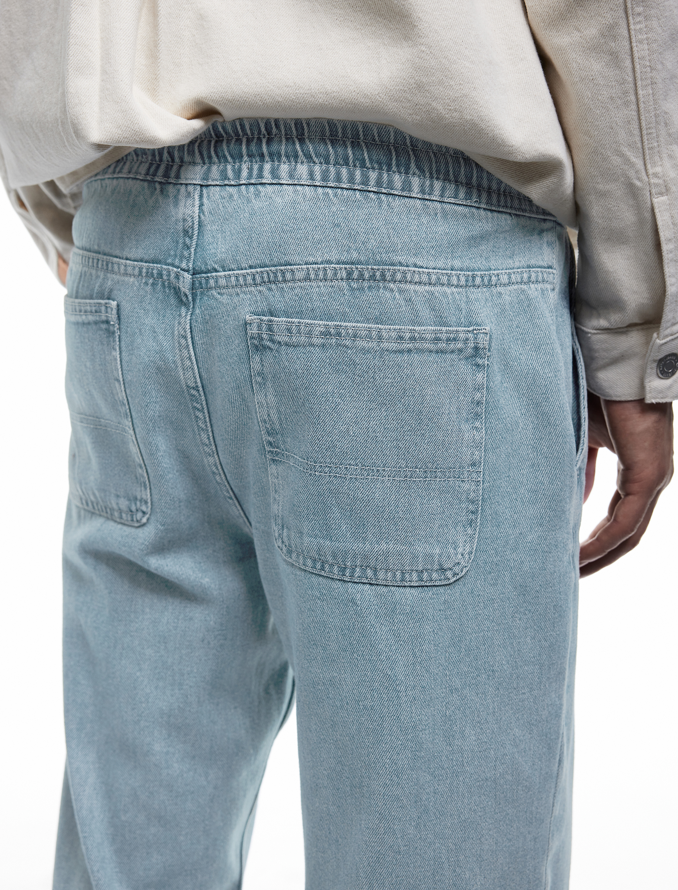   Beli Bağcıklı Cep Detaylı Pamuklu Rahat Kesim Denim Pantolon