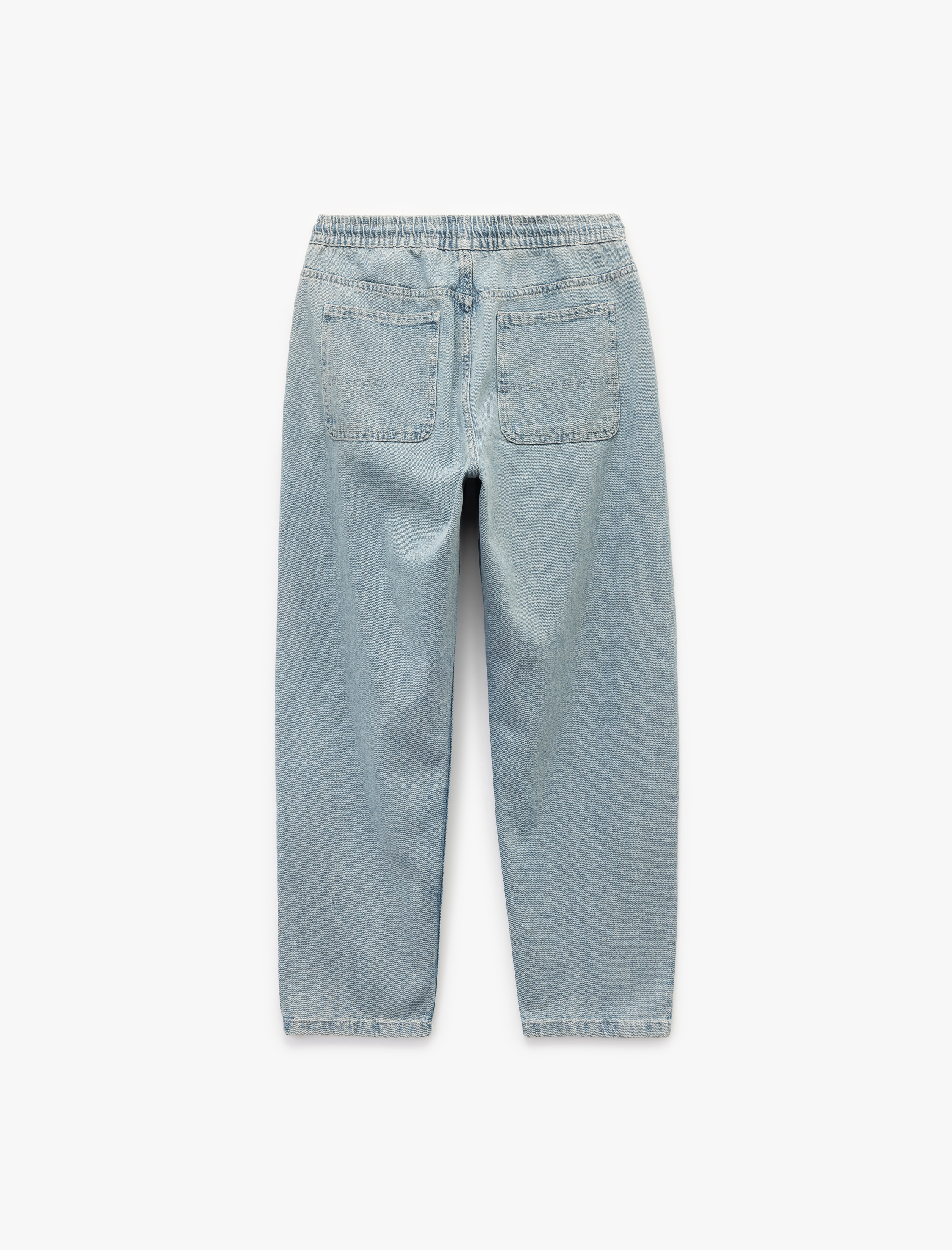   Beli Bağcıklı Cep Detaylı Pamuklu Rahat Kesim Denim Pantolon